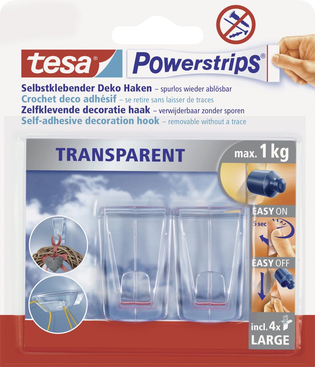 Klebehaken tesa Powerstrips Deco Haken Large transparent