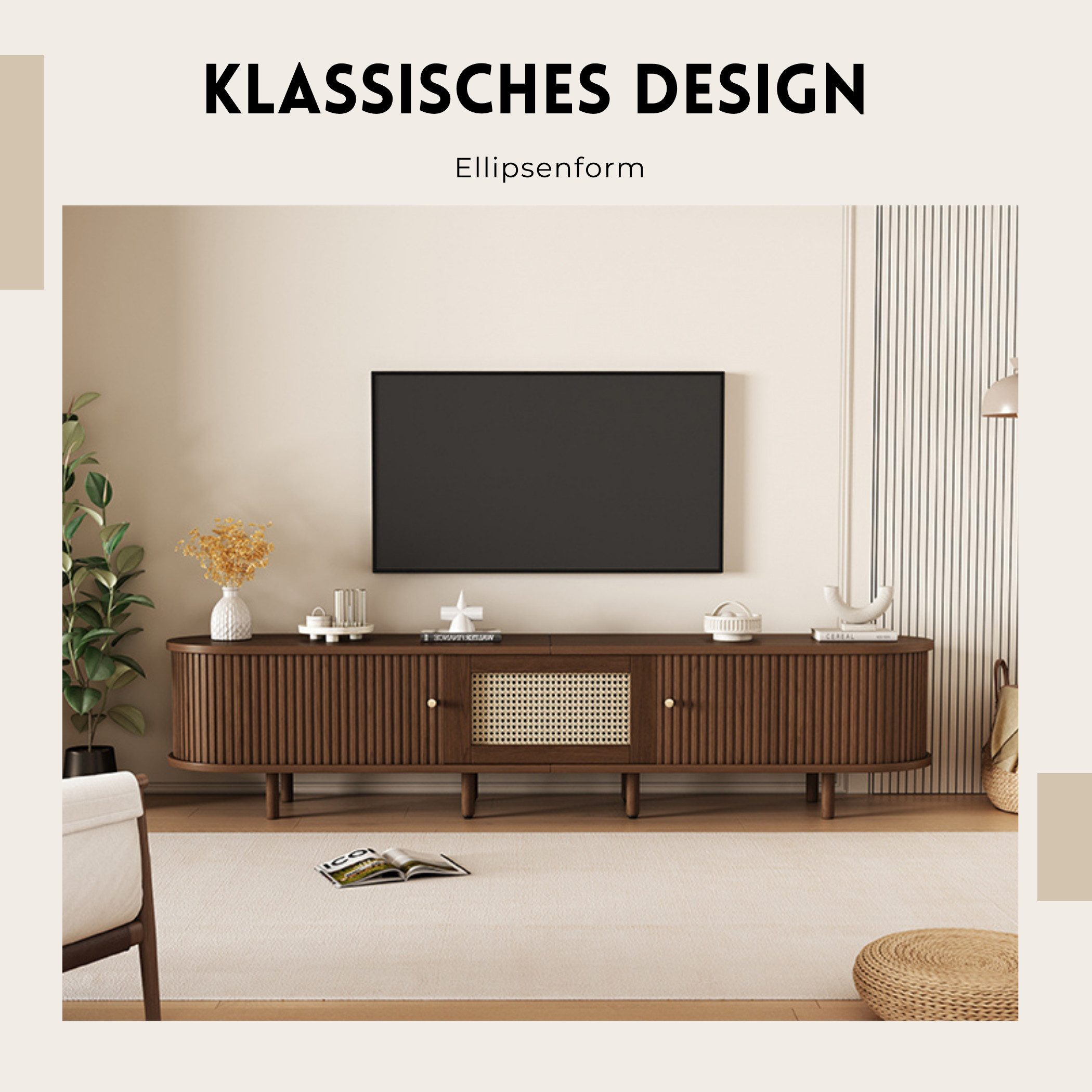 SeedWave Lowboard Retro TV Schrank Gestreifter TV Ständer mit Schiebetüren, günstig online kaufen