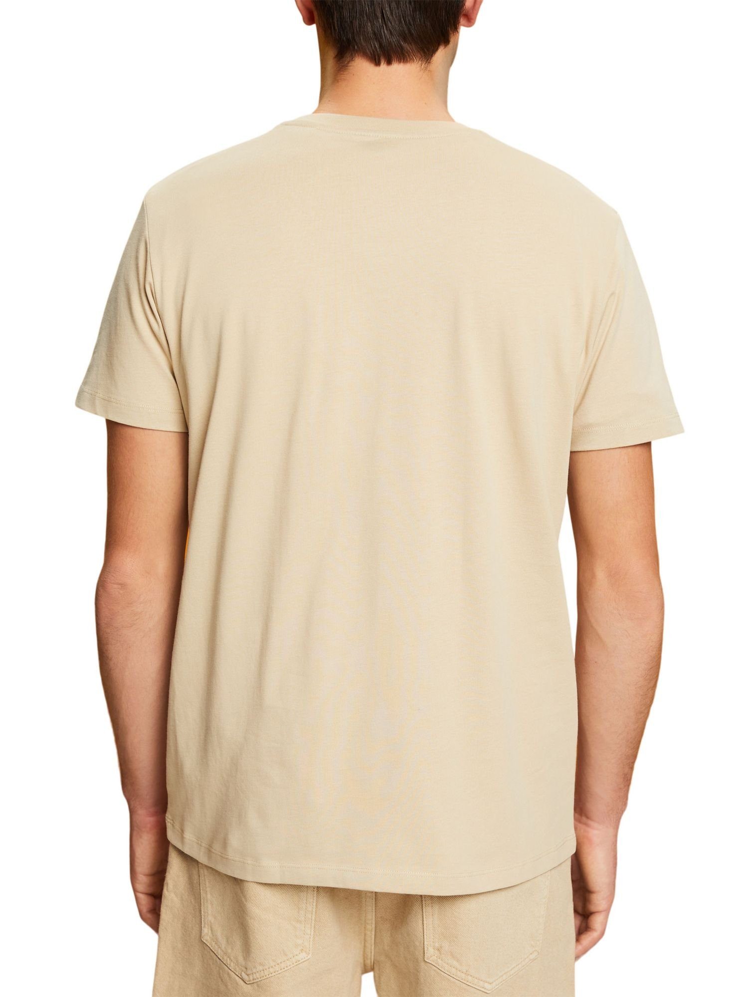 Esprit Jersey-T-Shirt 100% mit KHAKI (1-tlg) Print, T-Shirt Baumwolle BEIGE