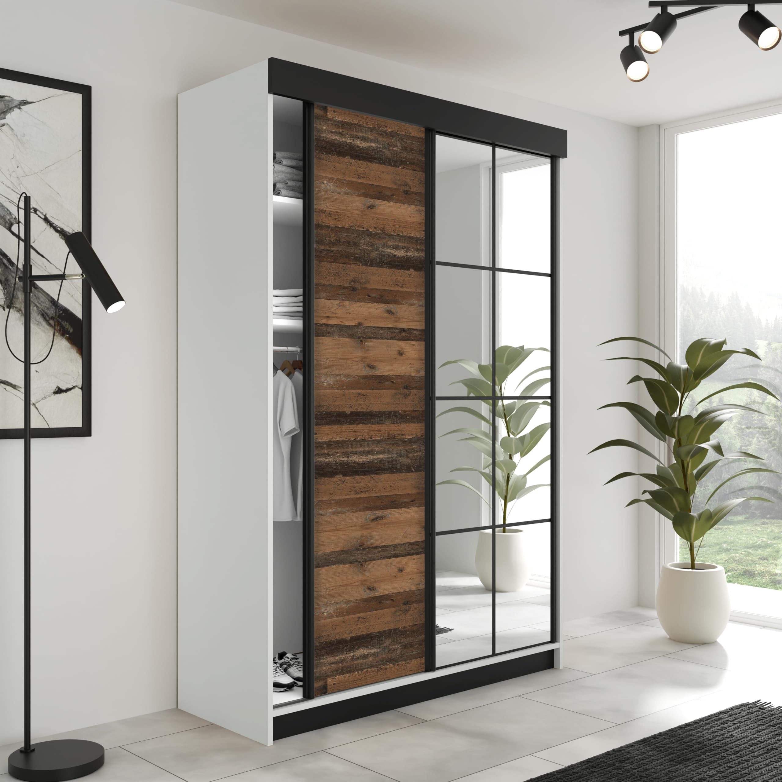 KIER FURNITURE Schiebetürenschrank LAMARO 167 x 205 x 59 cm - Schrank Schlafzimmer - Kleiderschrank