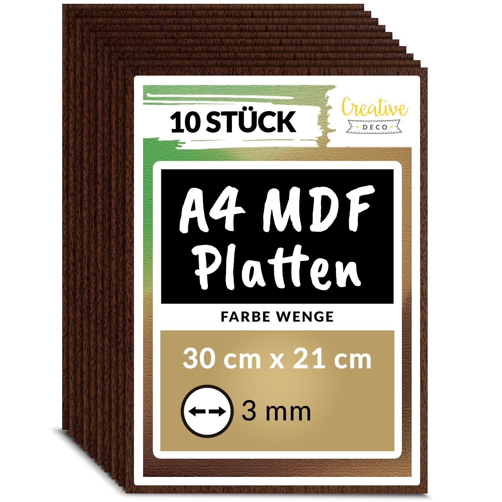 Creative Deco Bastelnaturmaterial A4 MDF Platten, 300 x 210 x 3 mm Dünne Holzplatten, (10-tlg)
