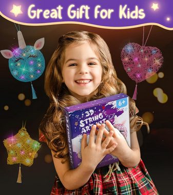 POPOLIC Kreativset Basteln Mädchen, 3D String Art Kit für Kinder, (mit 20 mehrfarbige LED-Lampen Und 6 Luftballons), Mädchen 6-12 Jahre Bastelset für Kinder Geburtstags Geschenk