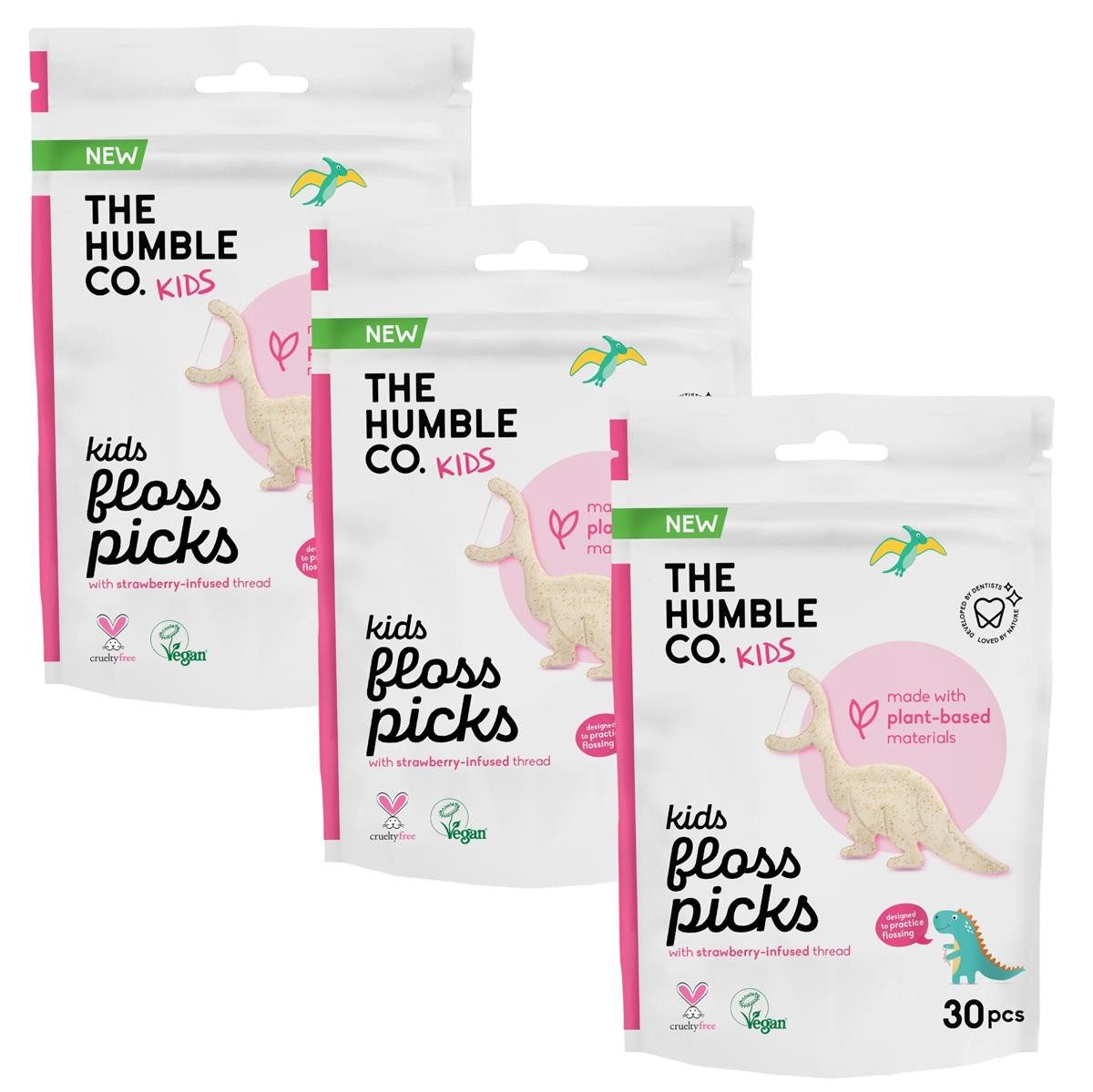 The Humble Co. Zahnseide-Stick 3x Humble Kids Floss Picks 3x 30 Stück, (0-St)