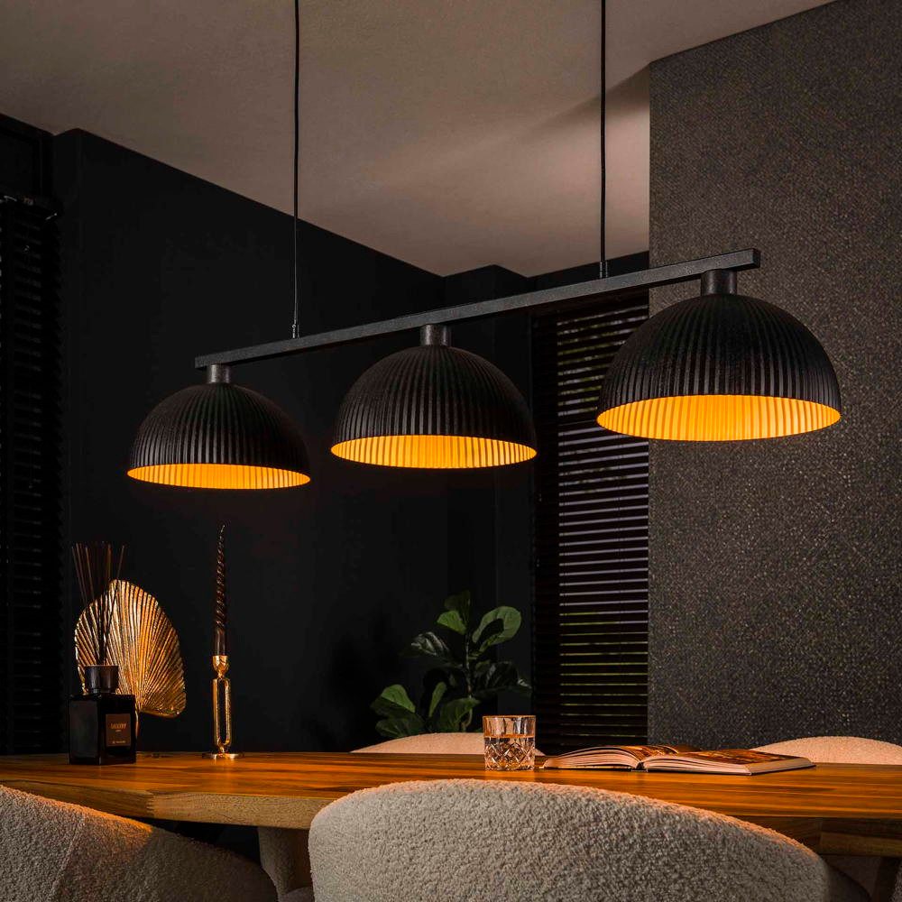 famlights Pendelleuchte famlights, Pendelleuchte Eliot in Schwarz und Gold-matt E27 3-flammig
