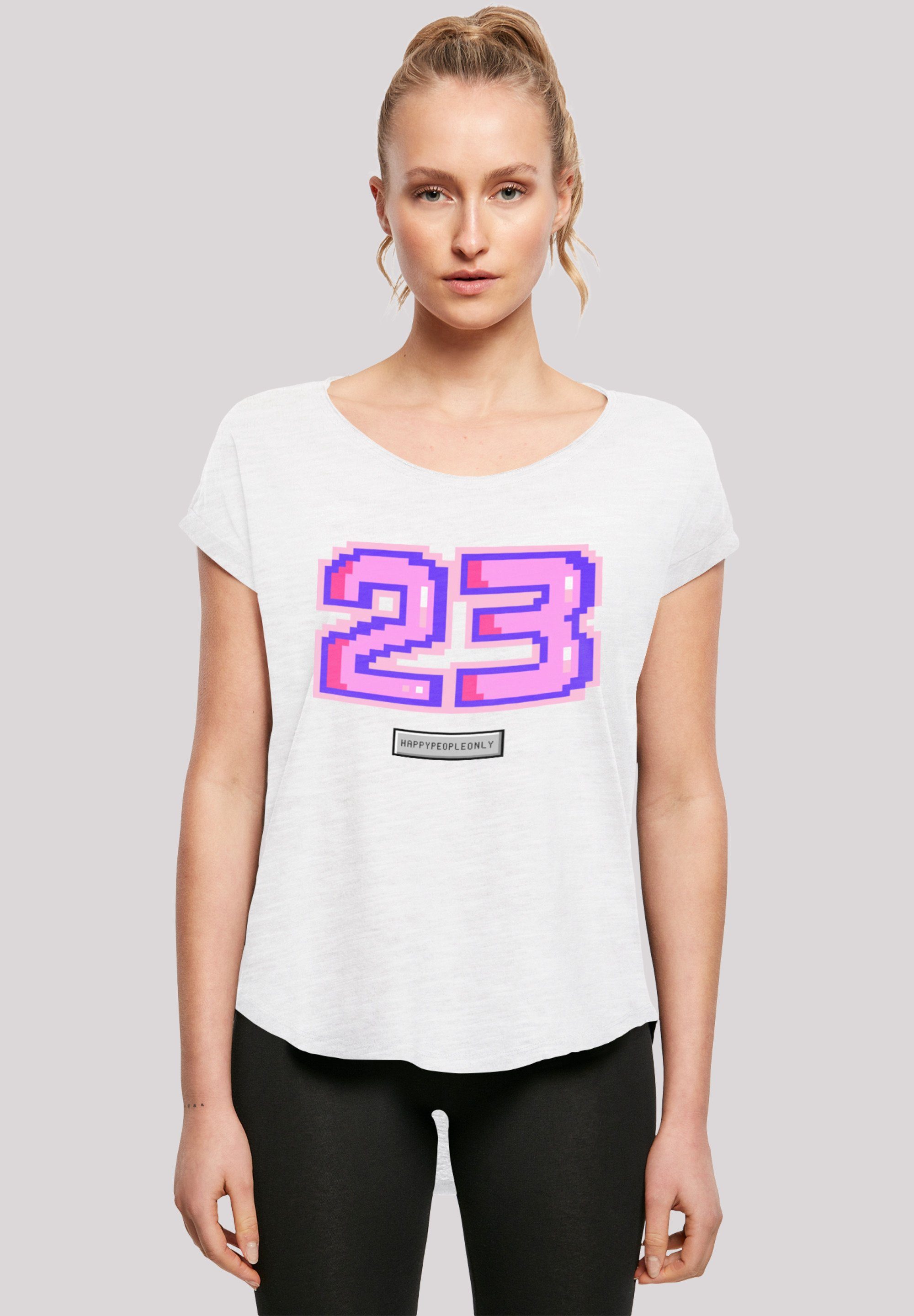 T-Shirt 23 Damen pink Pixel extra lang Print, geschnittenes Hinten T-Shirt F4NT4STIC