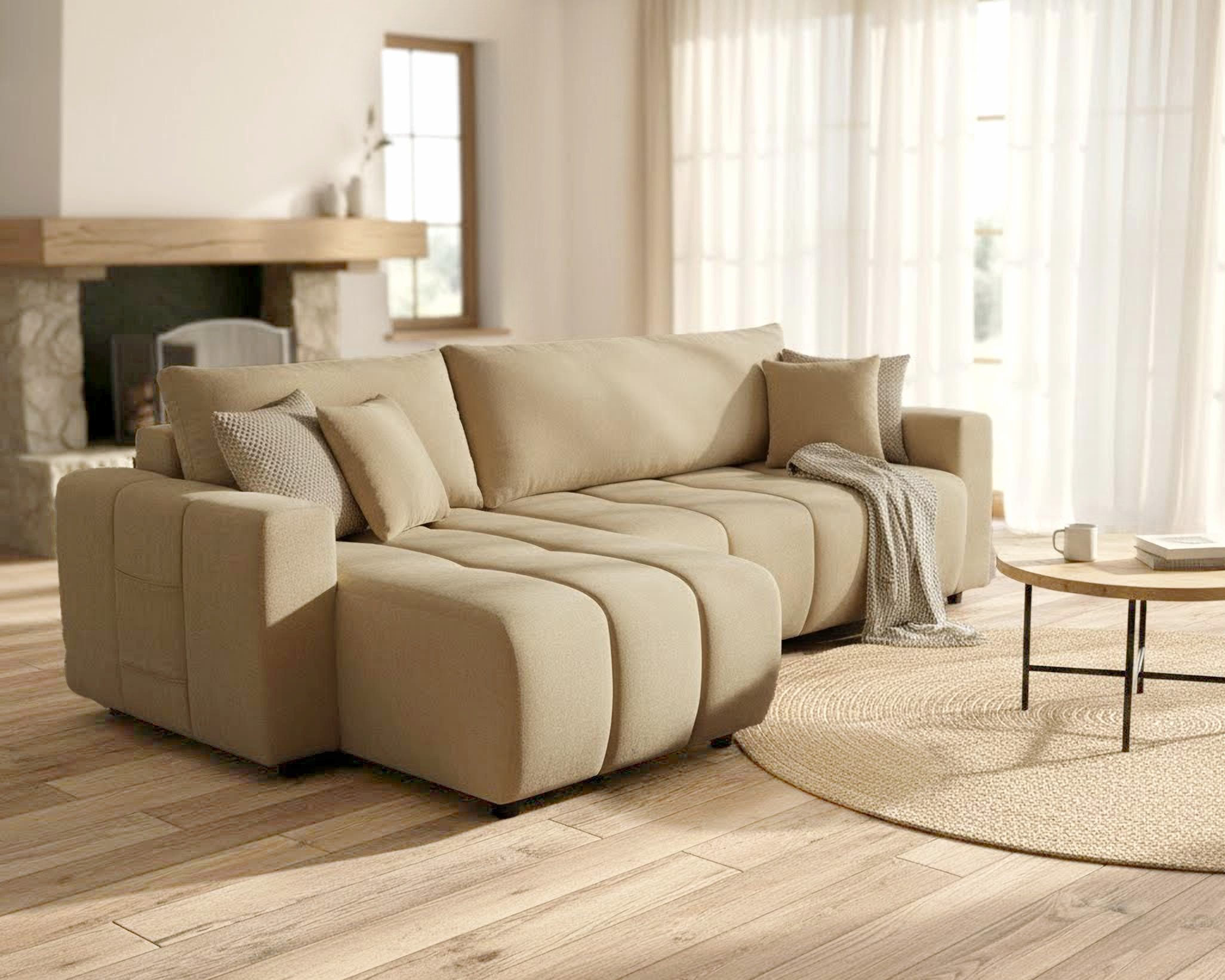 OTTO home Ecksofa YLVAA L-Form, 241 cm - OTTO. Verlässliche Qualität., Schlaffunktion (132/200), Bettkasten, Feinstruktur-Bezug