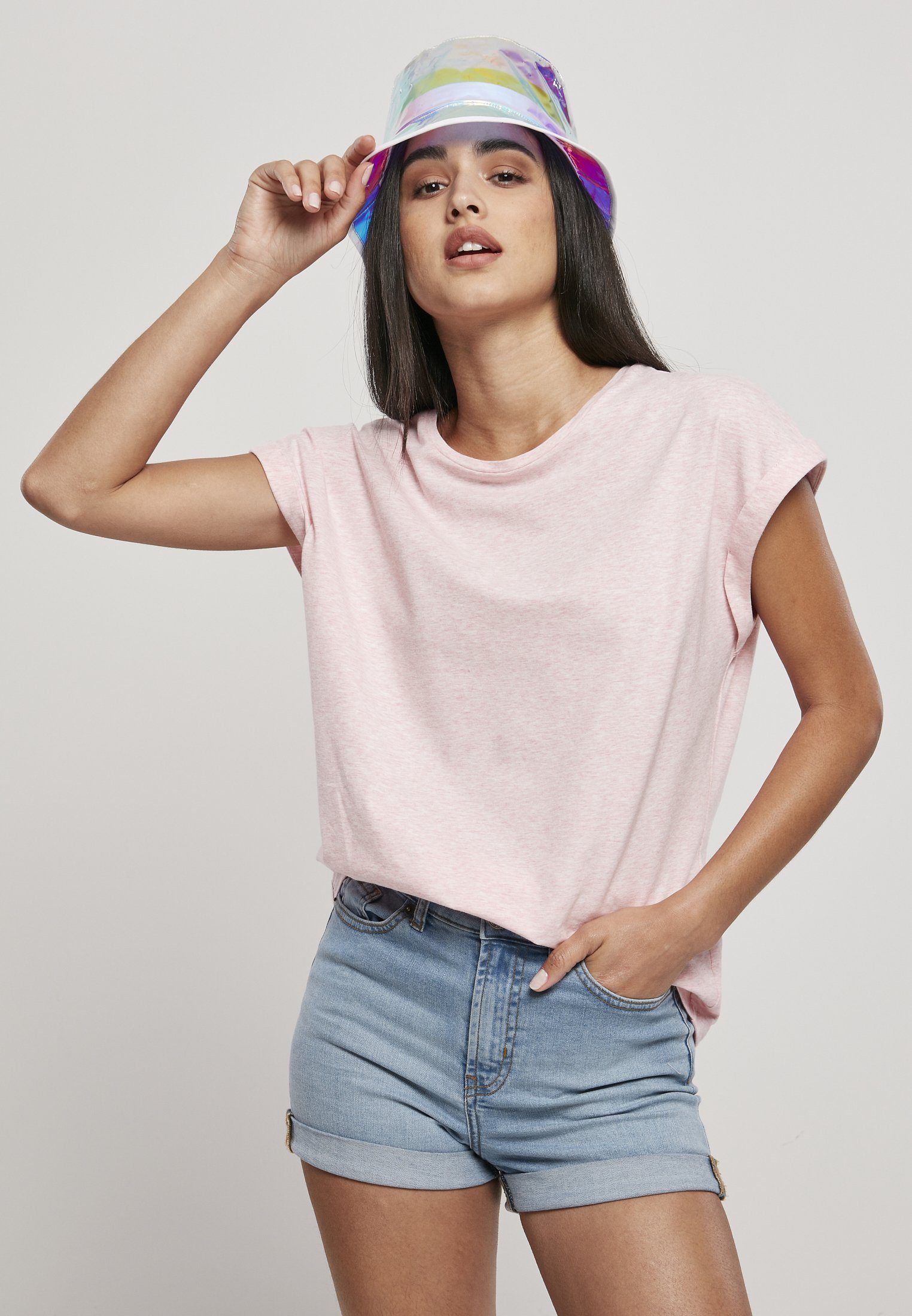 URBAN CLASSICS Kurzarmshirt Frauen Ladies Color Melange Extended Shoulder Tee (1-tlg) pink melange | T-Shirts