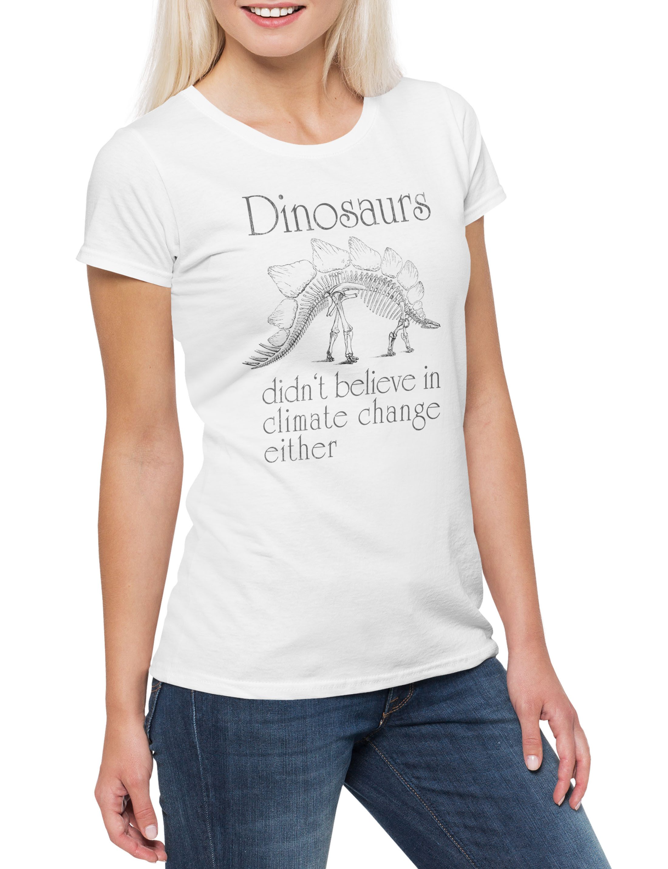 Print-Shirt Dinosaurs Climate Change Damen T-Shirt Umweltschutz Dinosaurier Save
