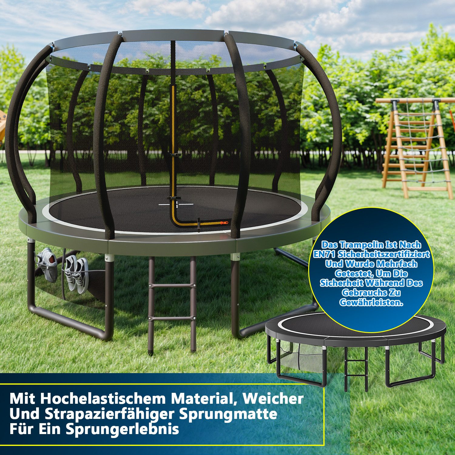 HOMALL Gartentrampolin Kindertrampolin Ø305/366, Gewicht 150kg, Ø 366 cm, (228 cm, Ø 228/305/366/427 cm, mit Sicherheitsnetz und Leiter, 360° Schutzgitter)