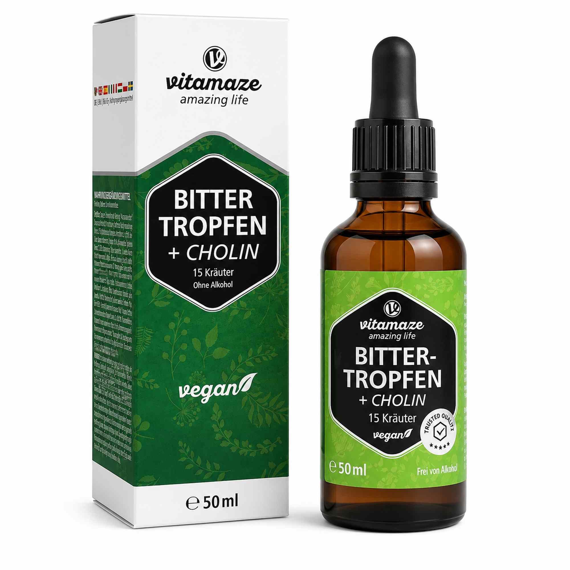Vitamaze BITTER-TROPFEN 15 Kräuter+Cholin ohne Alkohol Tropfen