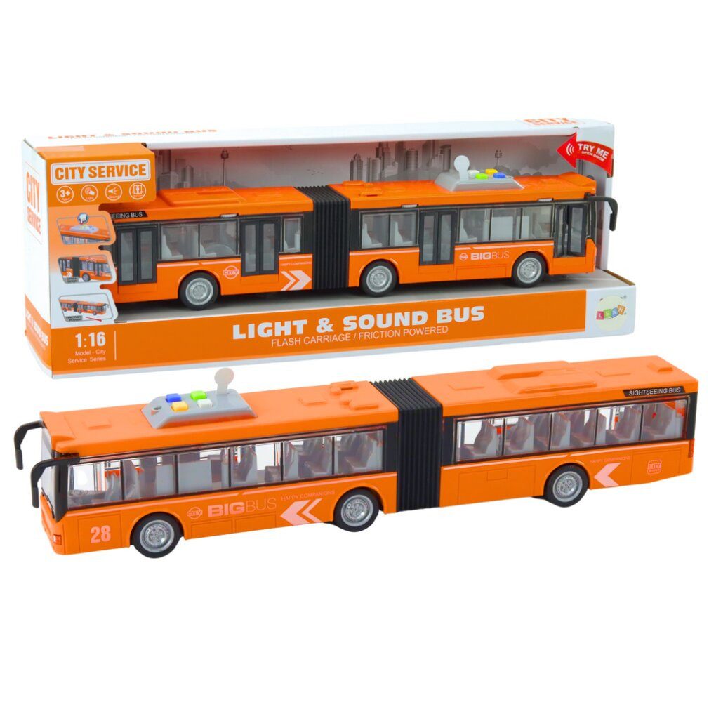 LEAN TOYS Spielzeug-Boot Gelenk-Stadtbus 1:16, Fahrlicht, Geräusche, Fahrgeräusch, Orange