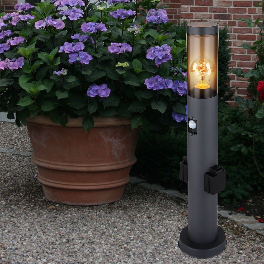 Globo LED Außen-Stehlampe, mit Steckdose LED Leuchtmittel Sockelleuchte und inklusive, RGB Farbwechsel, Bewegungsmelder Warmweiß