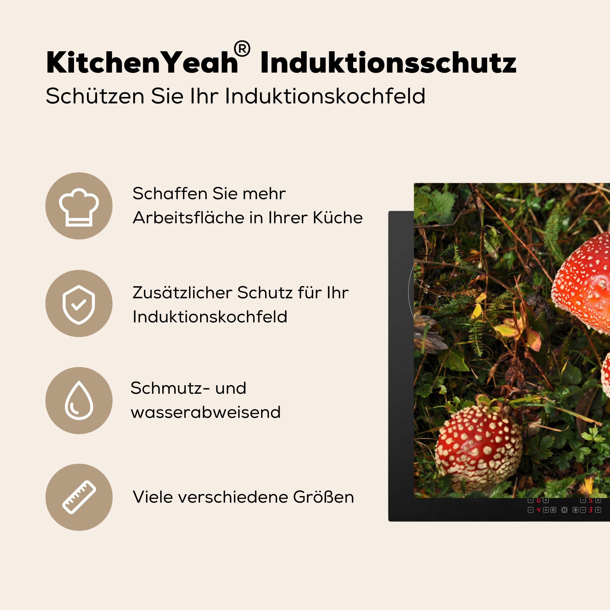Induktionskochfeld Herdblende-/Abdeckplatte für 81x52 die cm, gegen Rote Gras, Ceranfeldabdeckung (1 Schutz grünes MuchoWow Pilze Vinyl, küche, tlg),
