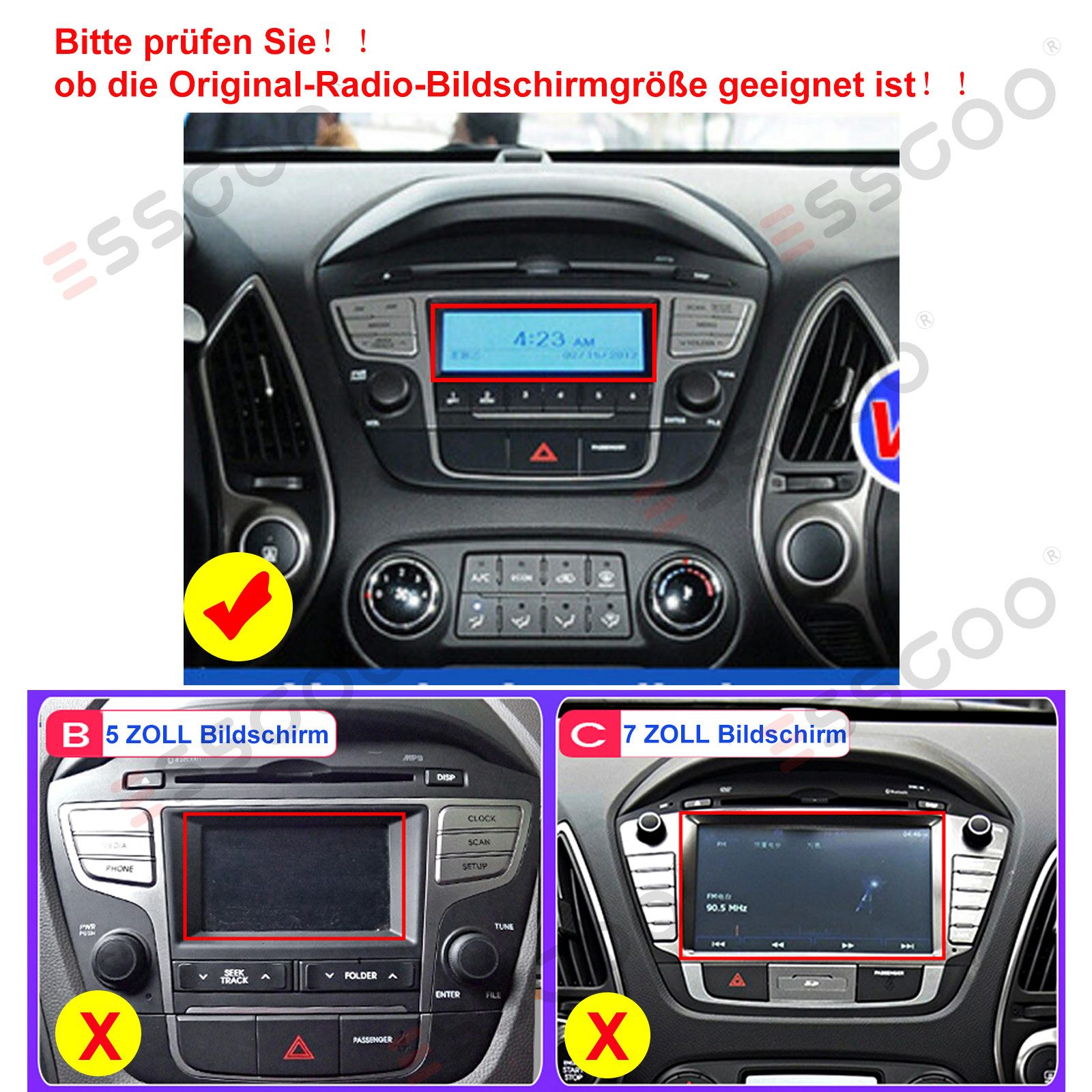 ESSGOO DAB+ 10'' Android 15 Für Hyundai iX35 10-15 Carplay Bluetooth GPS WiFi Autoradio (RDS, 4+64GB(optional), FM, AM, DAB+ (optional), Apple Carplay Android Auto GPS Navi WIFI BT EQ)