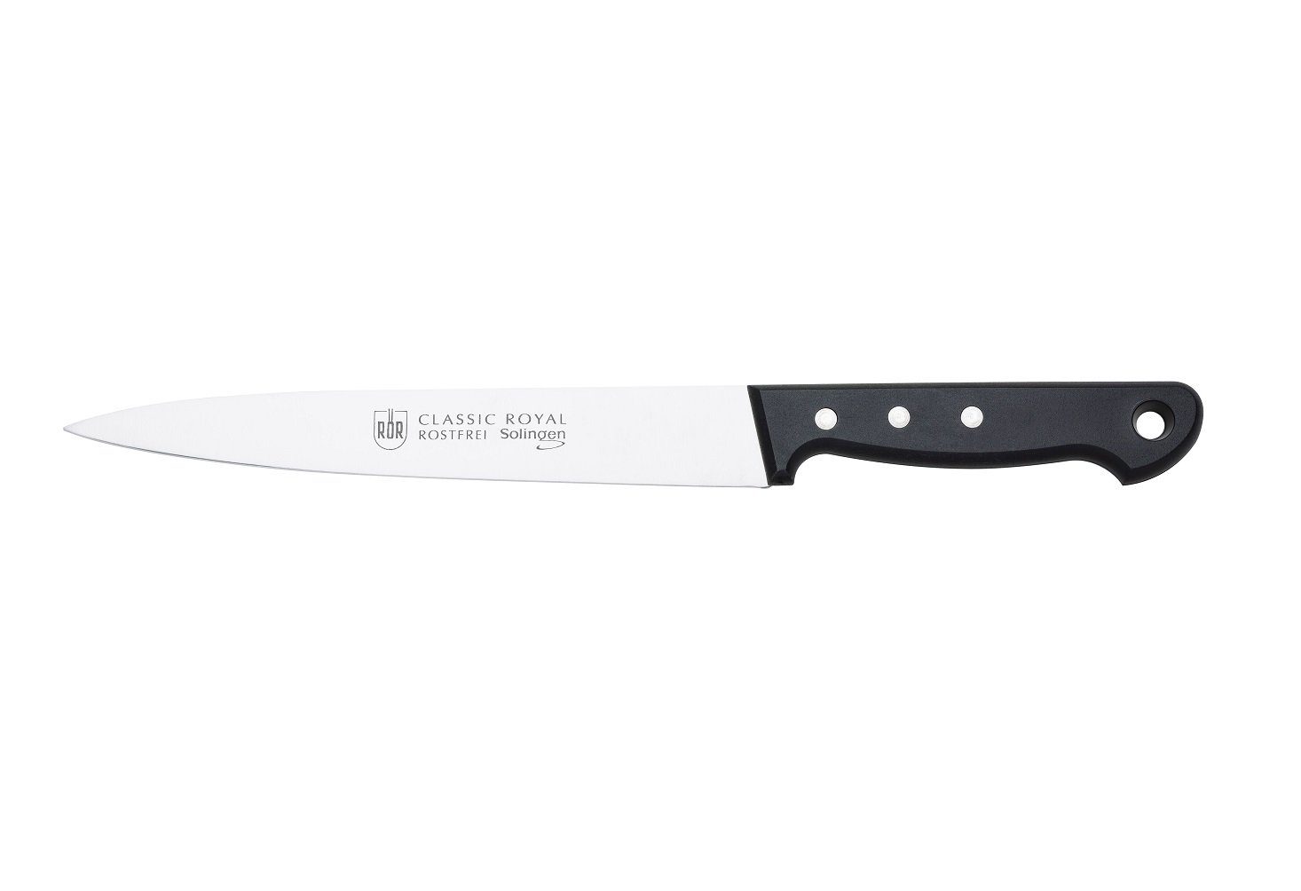 RÖR Fleischmesser Classic Royal Fleischmesser - schwarzer Kunststoffgriff mit Nieten, hochwertiger Stahl - für Fisch, Gemüse und Obst - Made in Solingen