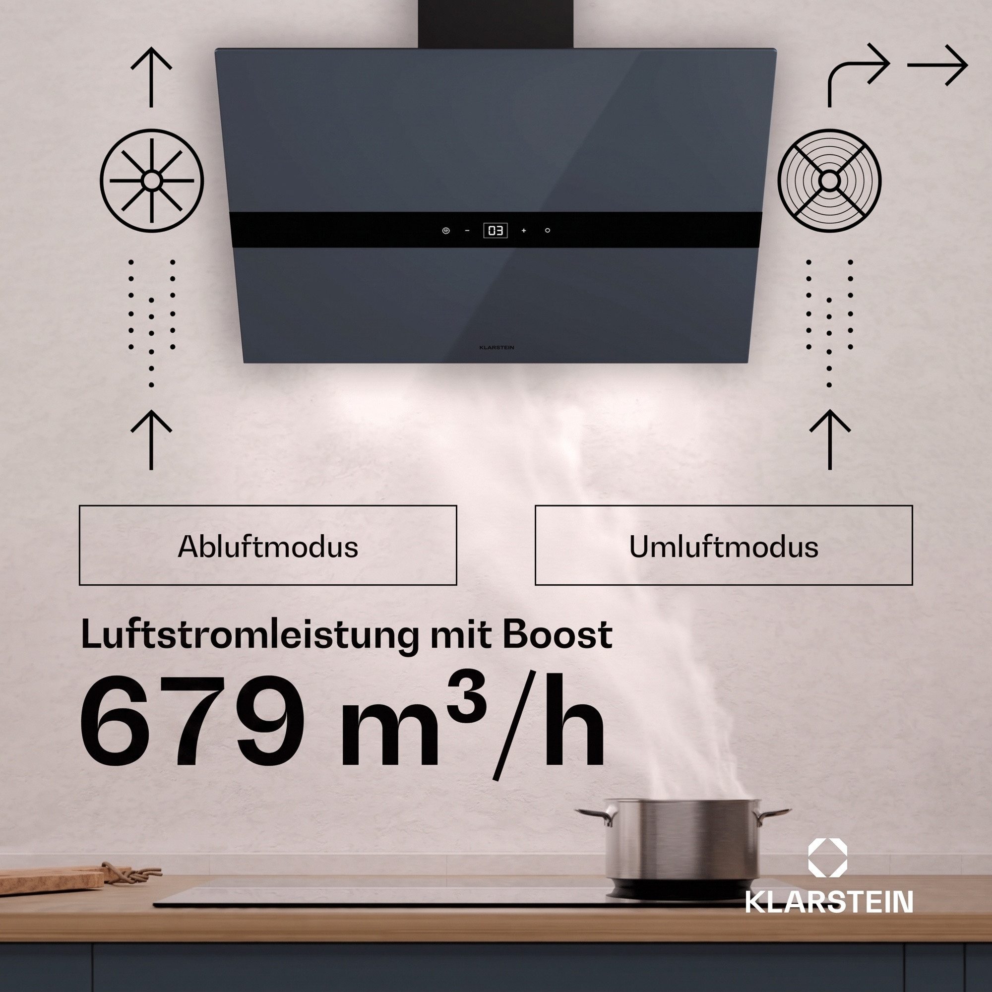 Klarstein Deckenhaube WiFusion 60 Dunstabzugshaube Abzughaube Abluft Umluft LED Wifi App – Bild 3 von 5