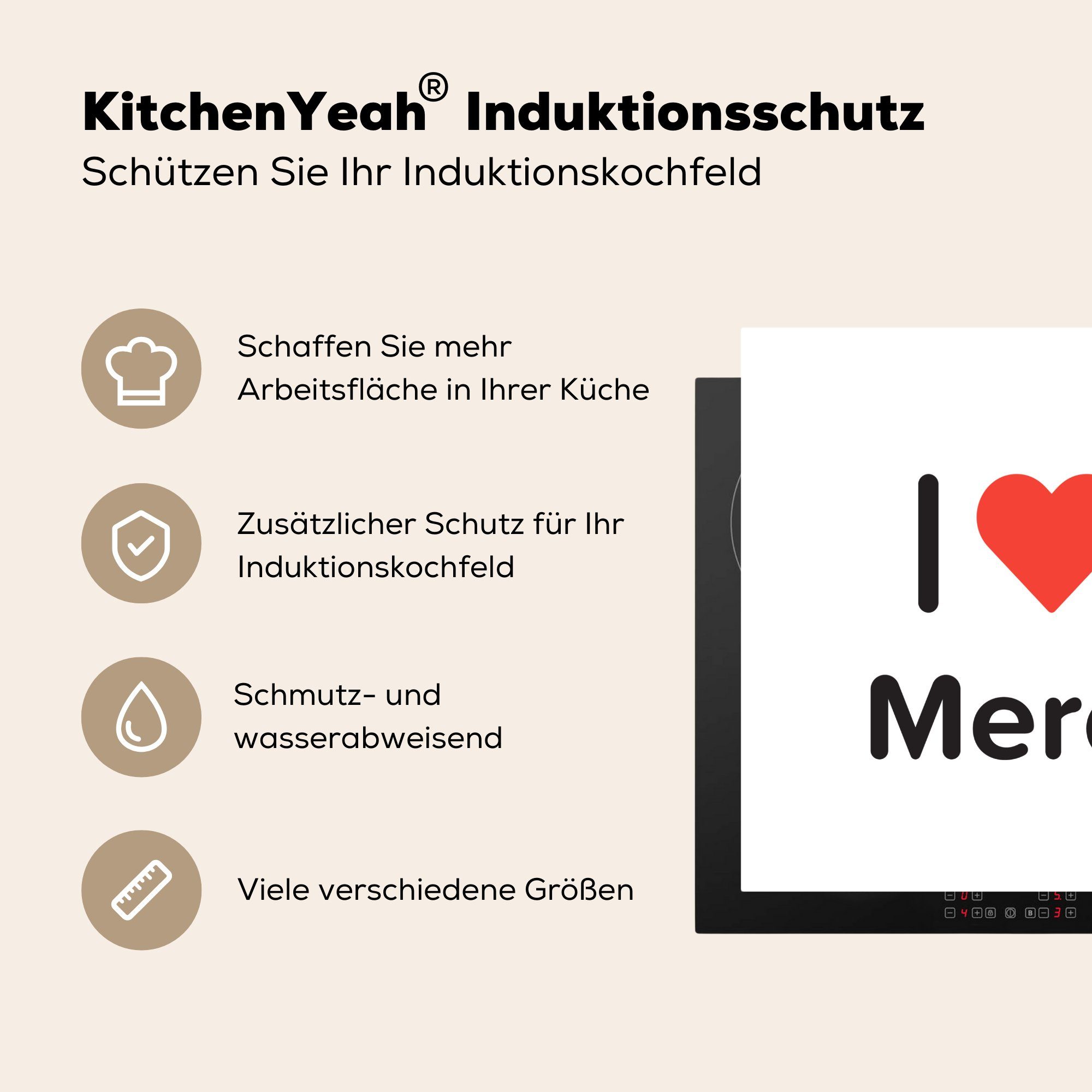 (1 - für 78x78 küche Arbeitsplatte - Merel Ceranfeldabdeckung, MuchoWow cm, Herdblende-/Abdeckplatte tlg), Ich Mädchen, Vinyl, liebe