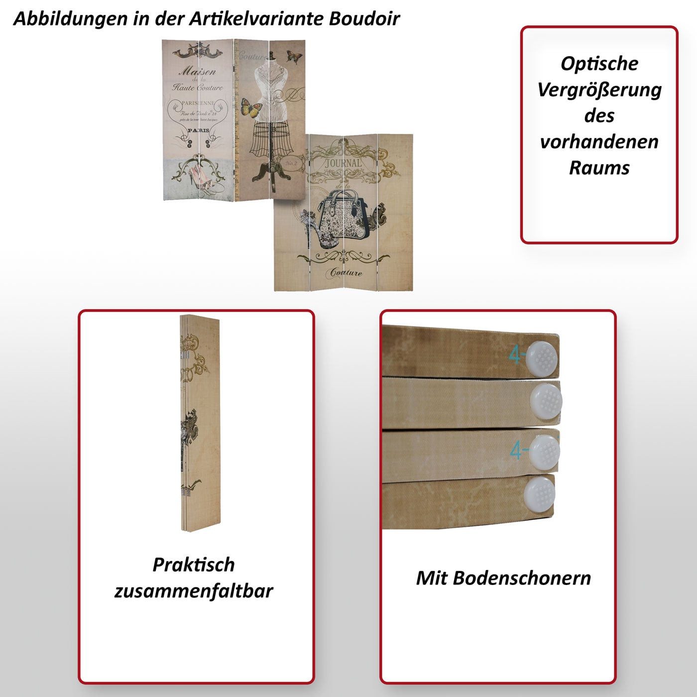 MCW Paravent T234 Bagheria-4, Optische Vergrößerung des Raums, beidseitig bedruckt, 4 Paneele