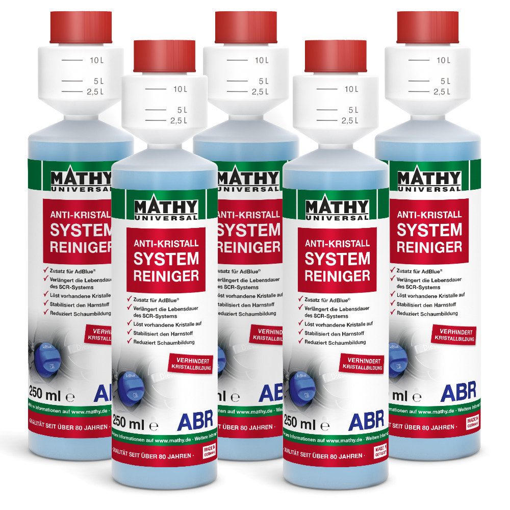 MATHY Diesel-Additiv MATHY-ABR Anti-Kristall-Systemreiniger 5 x 250 ml, 0,25 l, (5-St) Reinigt das SCR-System inkl. Pumpe. Zusatz geeignet für AdBlue®