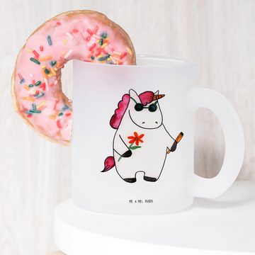 Mr. & Mrs. Panda Teeglas Einhorn Woodstock - Transparent - Geschenk, Tasse, Glas Teetasse, Peg, Premium Glas, Liebevolle Gestaltung