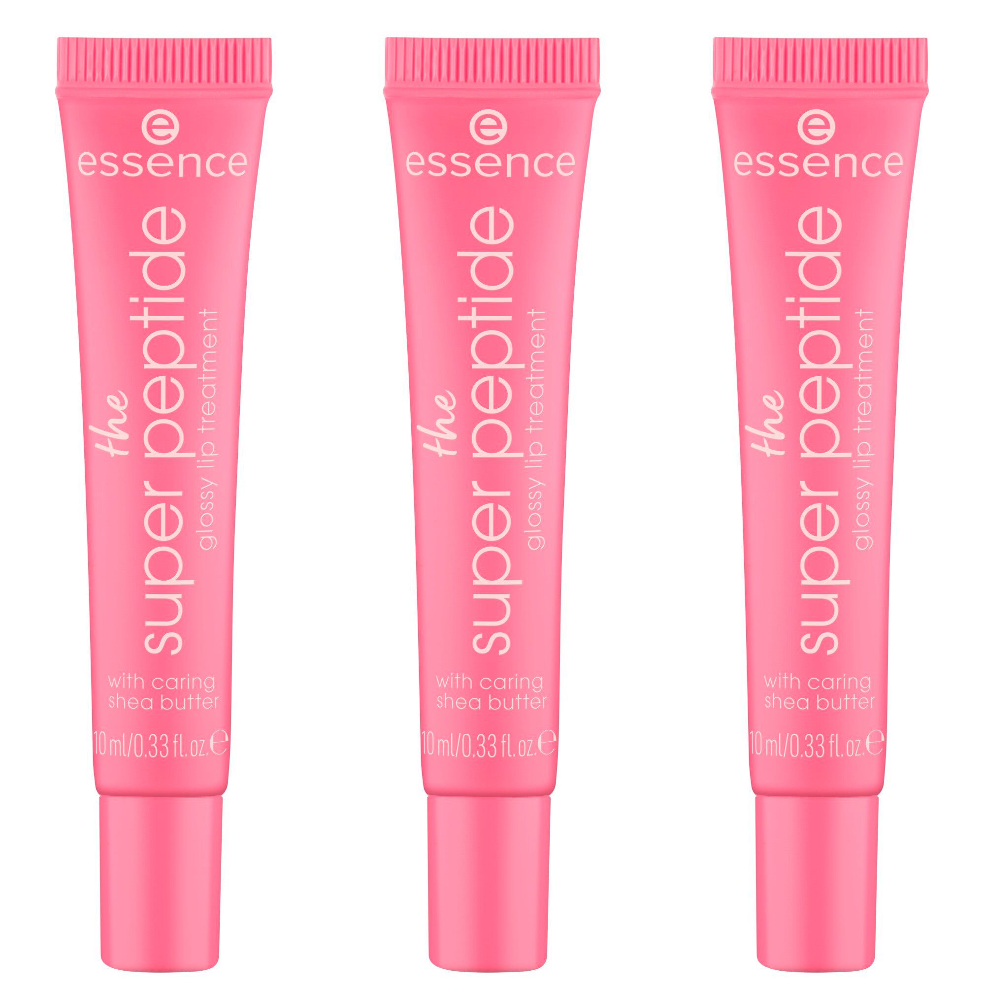 Essence Lippenbalsam the super peptide glossy lip treatment, 3-tlg., mit milchig glänzender Textur