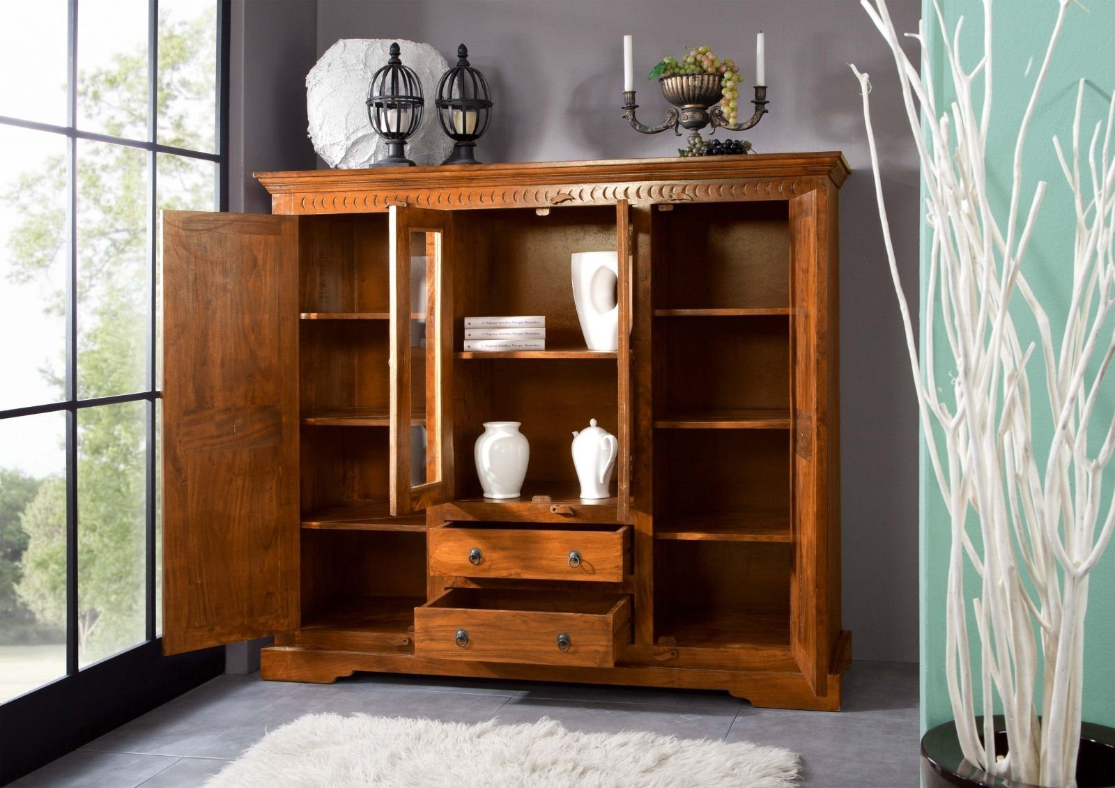 Massivmoebel24 Highboard (Highboard Akazie 160x50x142 honig  günstig online kaufen