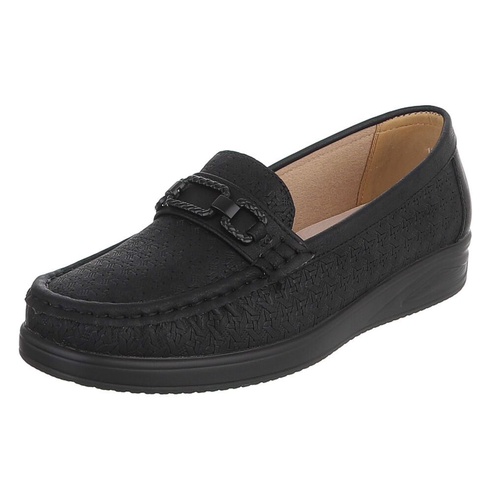 Ital-Design Damen Mokassin Slipper mit Zierriegel und Komfortsohle Slipper (91849473) Keilabsatz/Wedge Mokassins in Schwarz