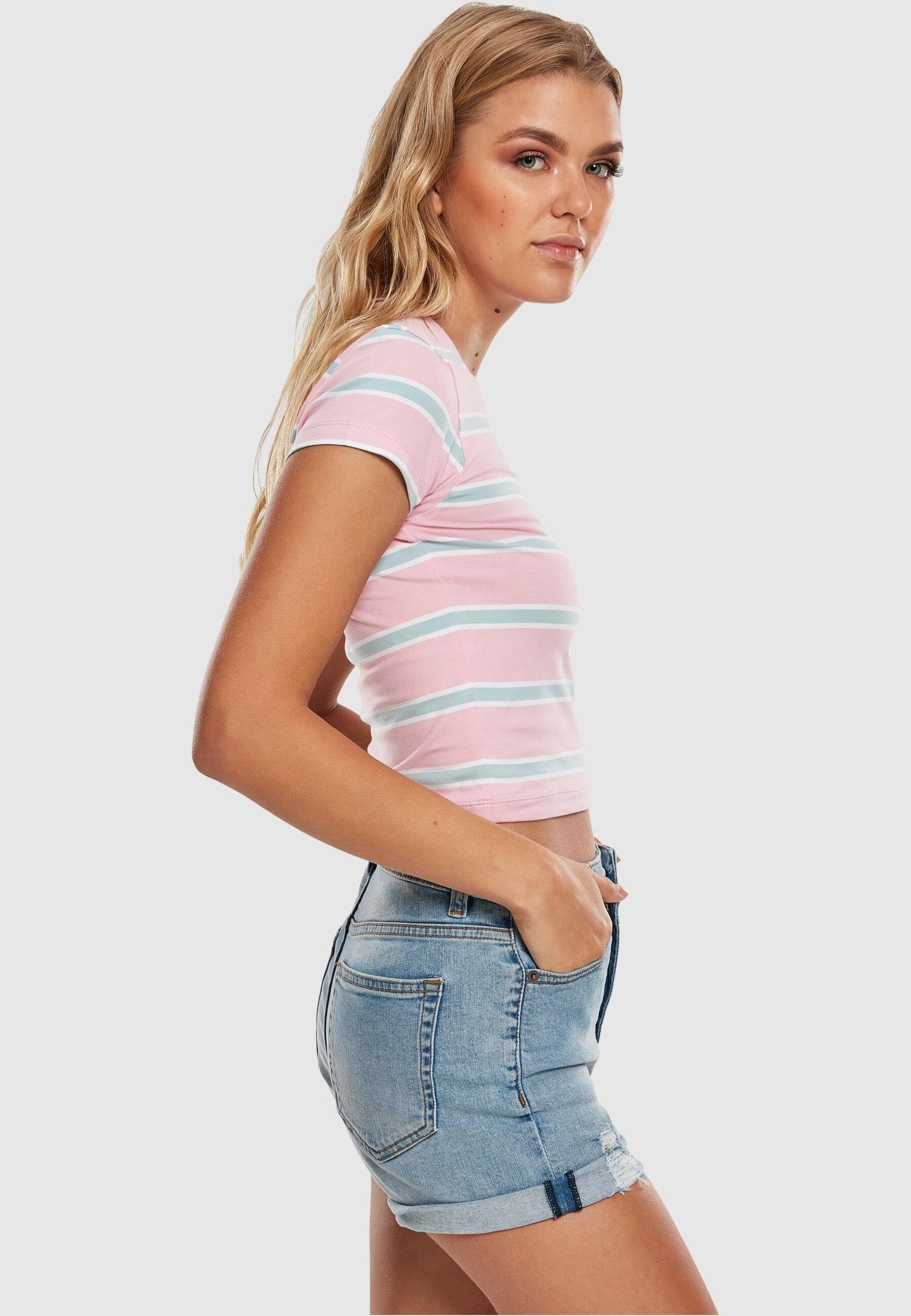 Damen girlypink/oceanblue Tee Strandshirt (1-tlg) Stripe URBAN Ladies CLASSICS Cropped