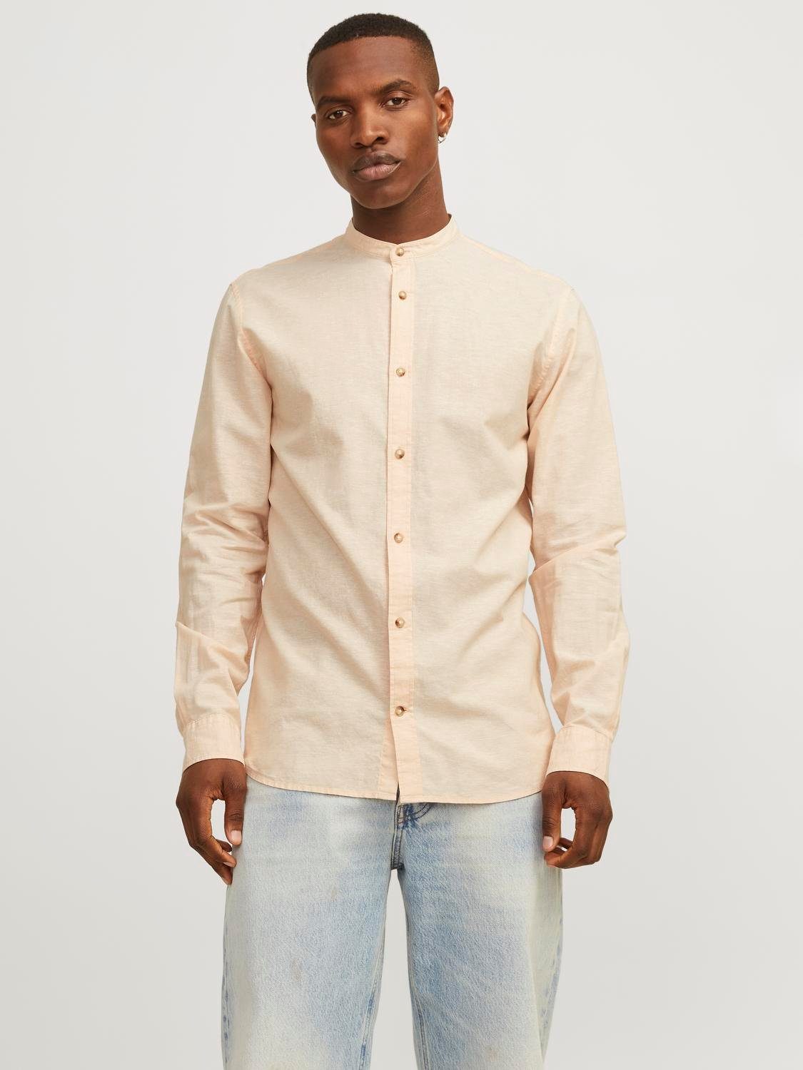 Jack & Jones Langarmhemd JJESUMMER BAND LINEN BLEND SHIRT LS SN