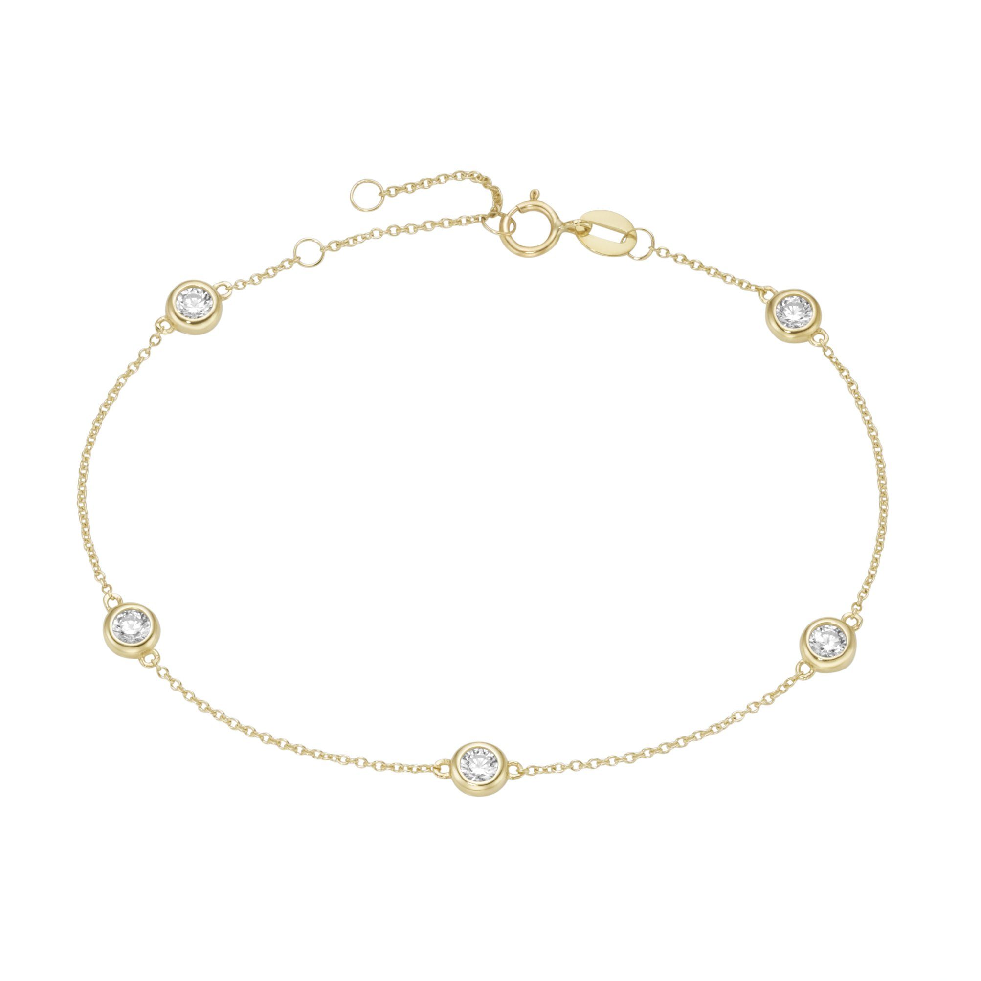 Armband Ankerkette mit Zirkonia, Gold 375
