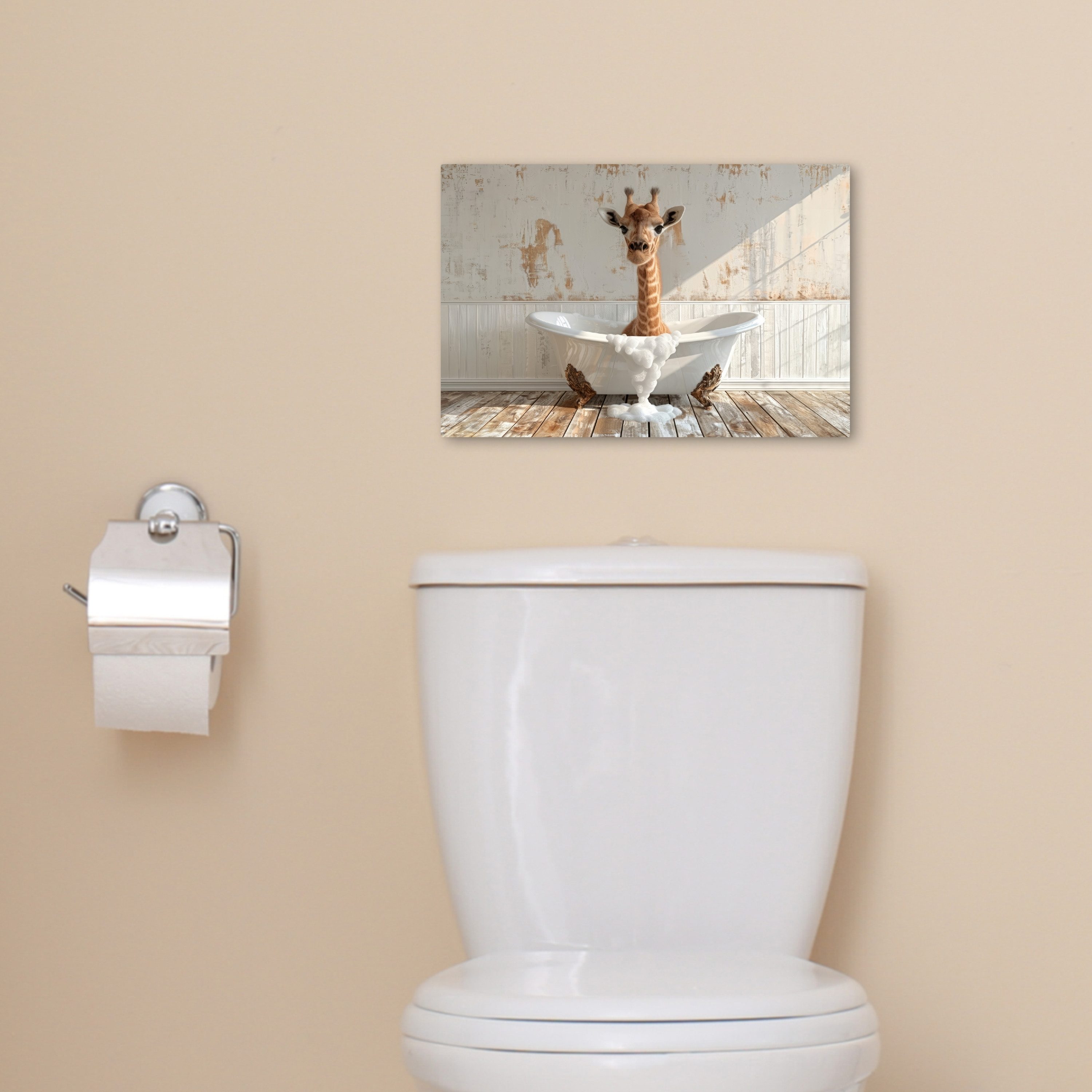 OneMillionCanvasses® Leinwandbild Giraffe - Badewanne - Vintage - Tier, Fotodruck (1 St), Bilder für Badezimmer, Bad und Toiletten Deko, Bild WC 30x20 cm – Bild 5 von 5
