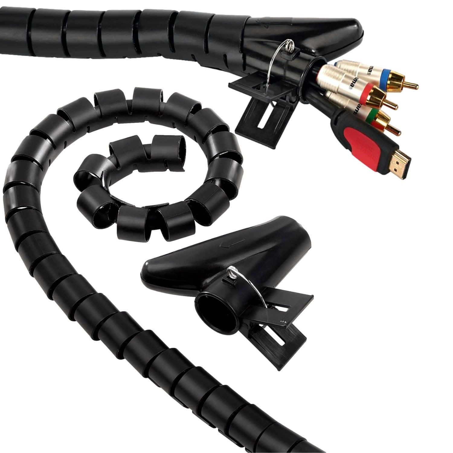 Hama Kabelspirale 2m 25mm Spiralschlauch Schwarz Computer-Kabel, Kein, (200 cm), Kabel-Schlauch Kabel-Kanal Kabelbündel für TV Beamer PC Audio HiFi
