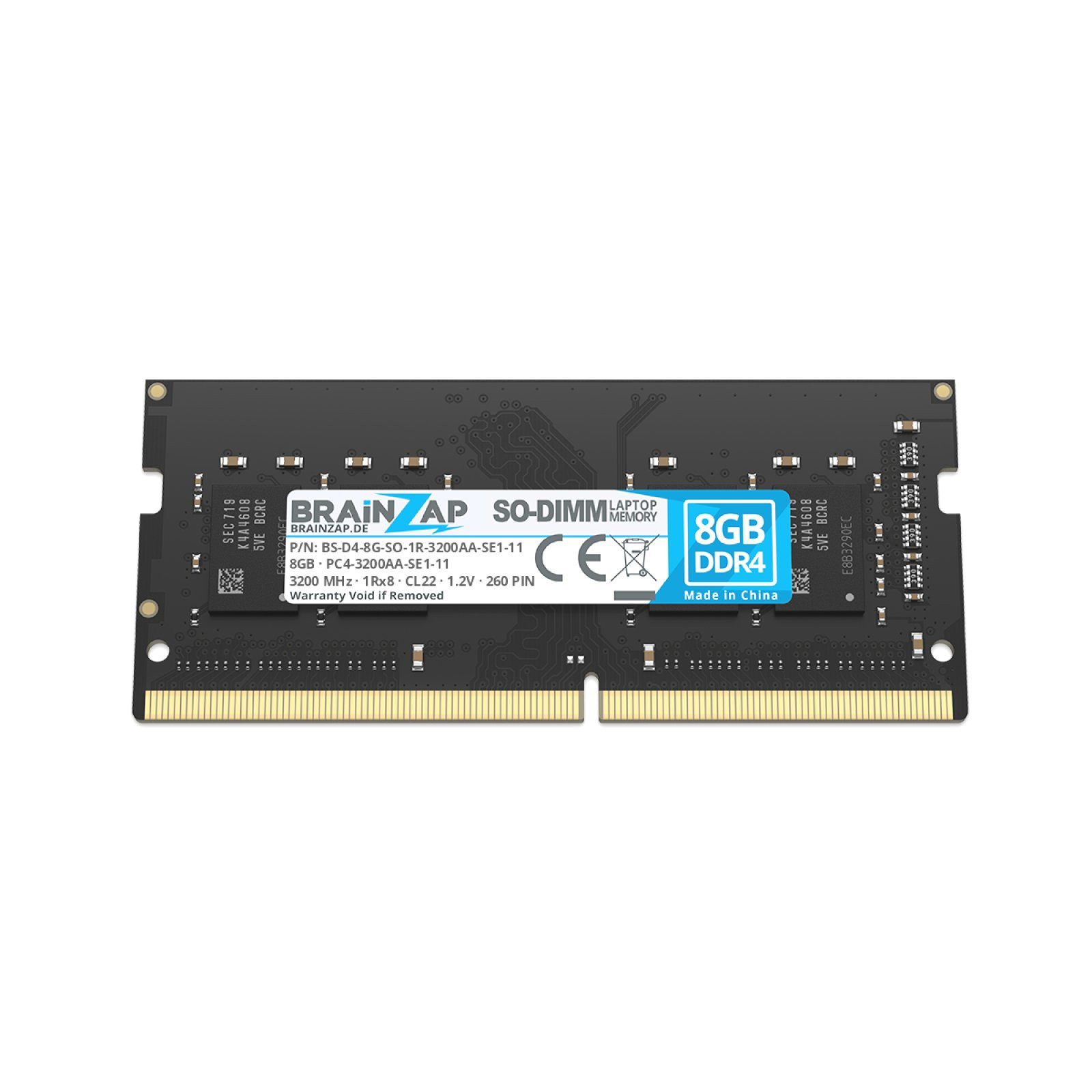 BRAINZAP 8GB RAM PC4-3200AA-SE1-11 SO-DIMM Laptop-Arbeitsspeicher (3200 MHz, CL22, 1Rx8, Non-ECC, Unbuffered, für Notebooks - Intel und)