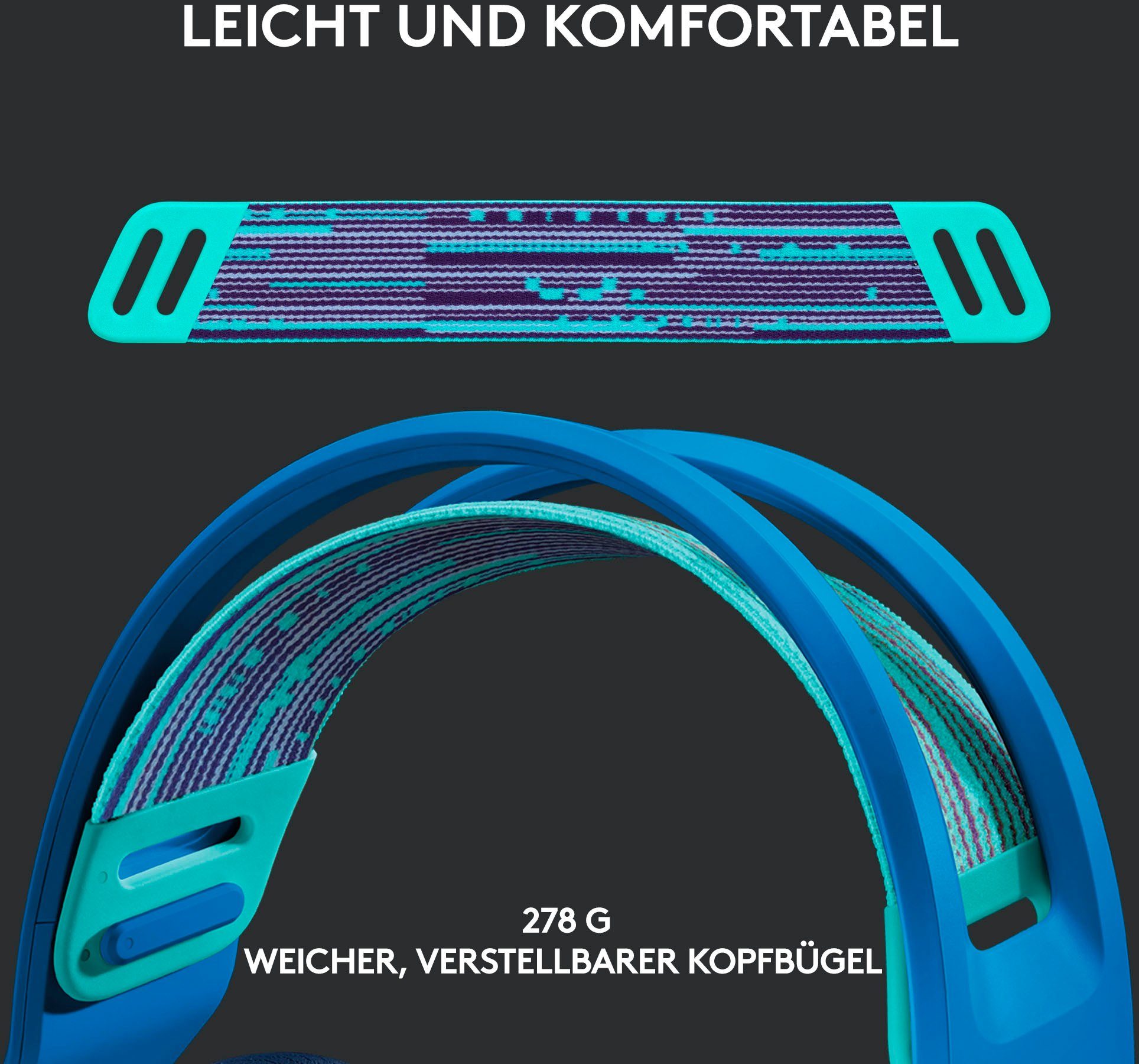 WLAN Logitech Wireless G RGB blau (WiFi) Gaming-Headset abnehmbar, LIGHTSPEED (Mikrofon G733