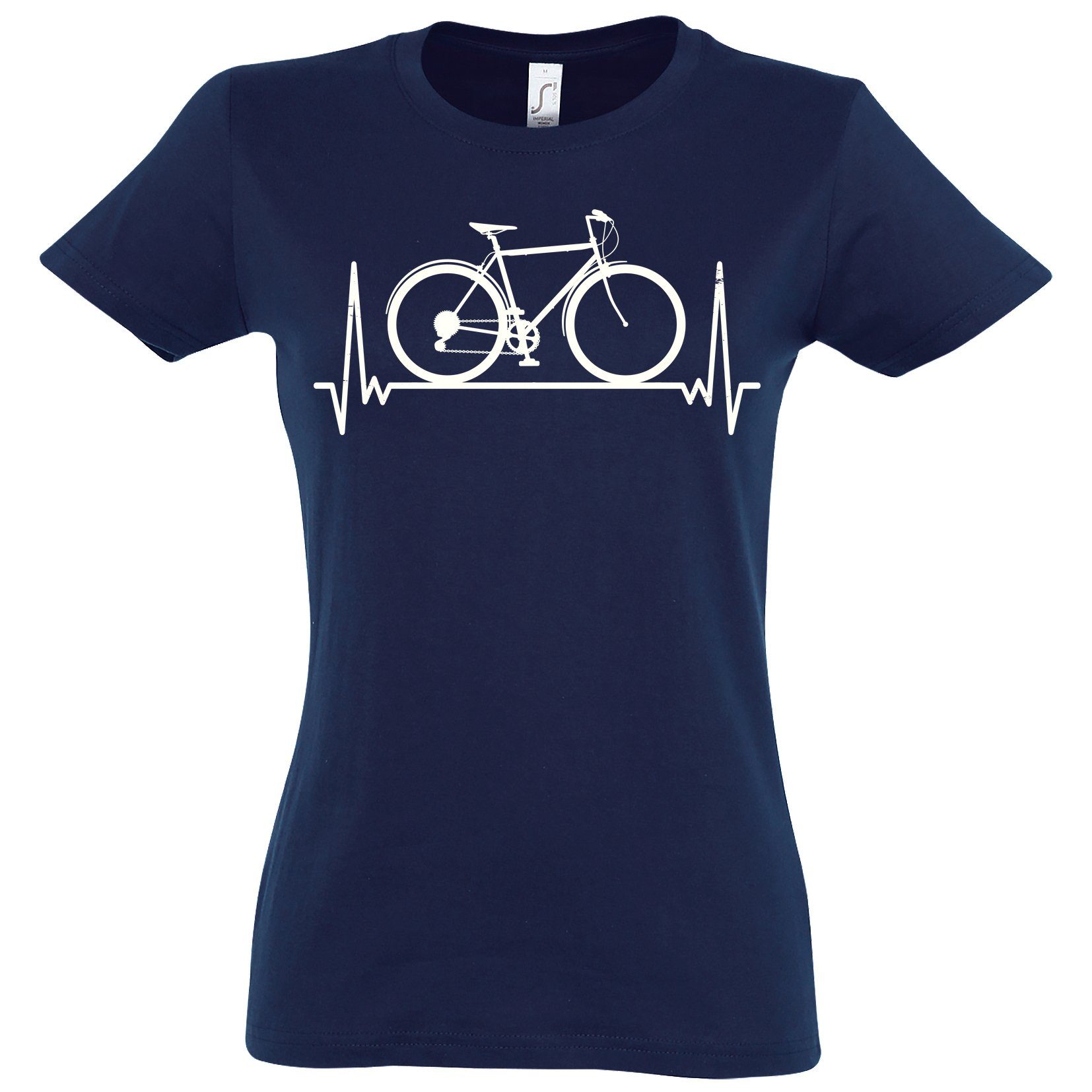 Youth Designz T-Shirt Heartbeat Fahrrad Damen Shirt mit trendigem Frontprint Navyblau