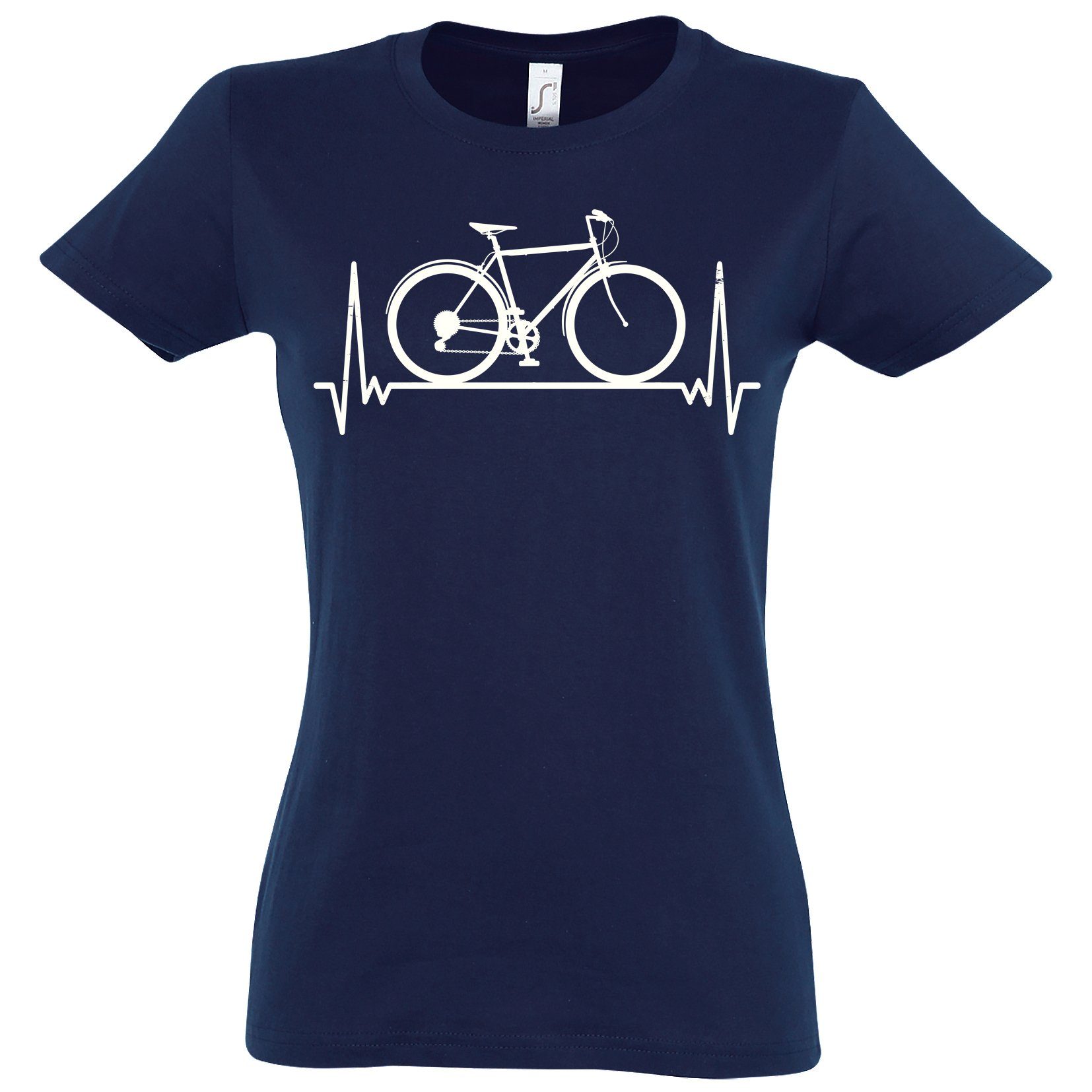 Youth Designz T-Shirt Heartbeat Fahrrad Shirt mit Frontprint Navyblau Damen trendigem