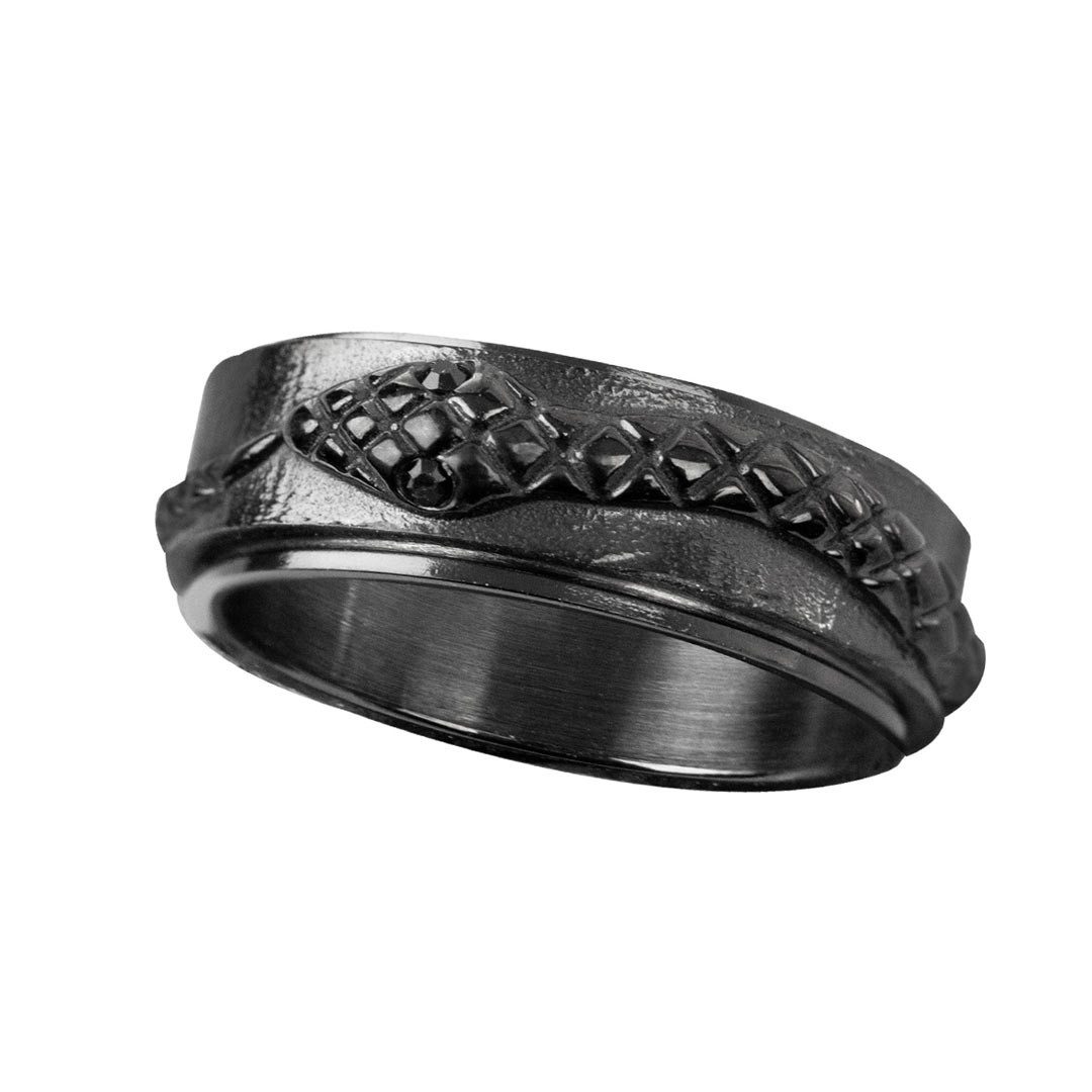 etNox Fingerring Spinning Ring „Schlange“: Schwarzer Drehring aus Edelstahl