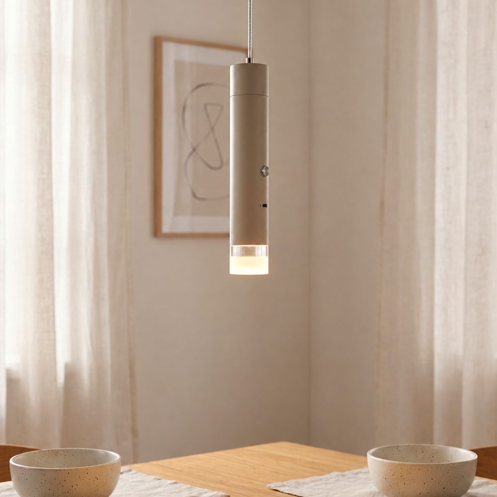 GLOBO LIGHTING LED Pendelleuchte, LED-Leuchtmittel fest verbaut, Warmweiß, LED Pendelleuchte Metall Acryl Sandfarben Touchschalter H 120 cm