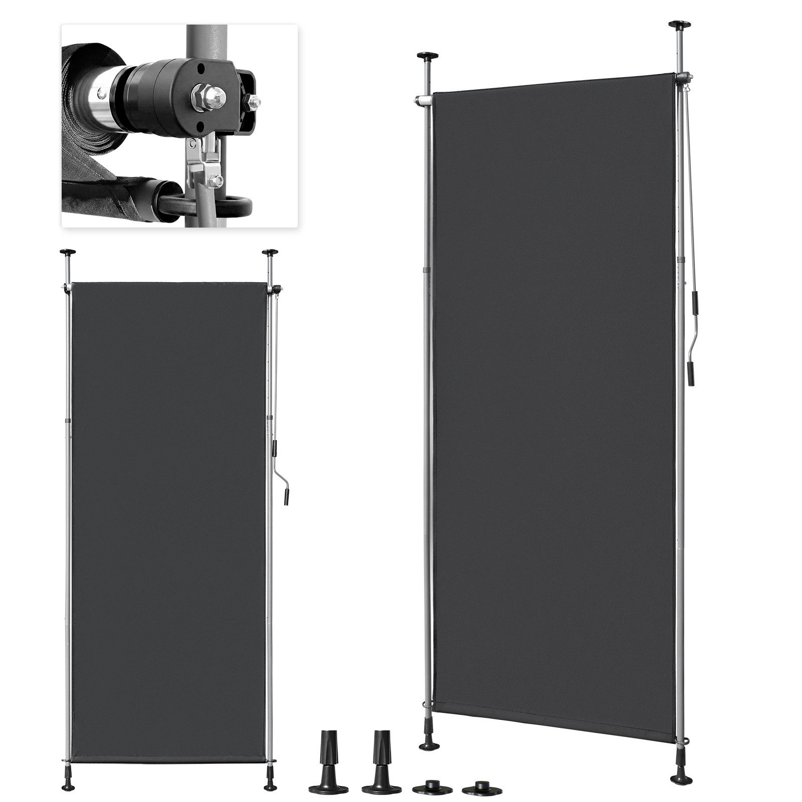 LALAHO Senkrechtmarkise Klemmmarkise Außen Balkon Sonnenschutz Klemm-Markisen Sichtschutzrollo Terrasse Garten Wetterfest mit Handkurbel