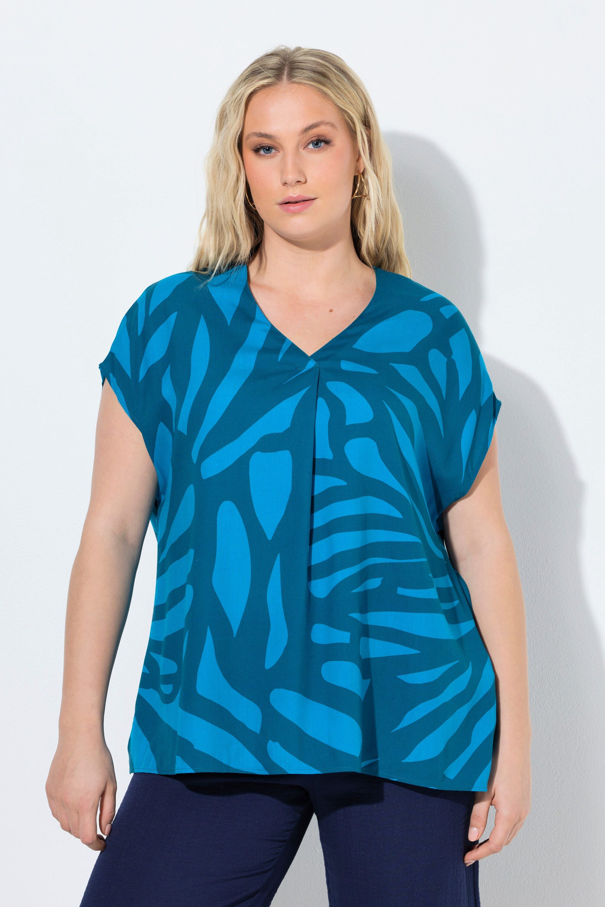 Ulla Popken Tunika Tunika Limetten Oversized V-Ausschnitt Halbarm