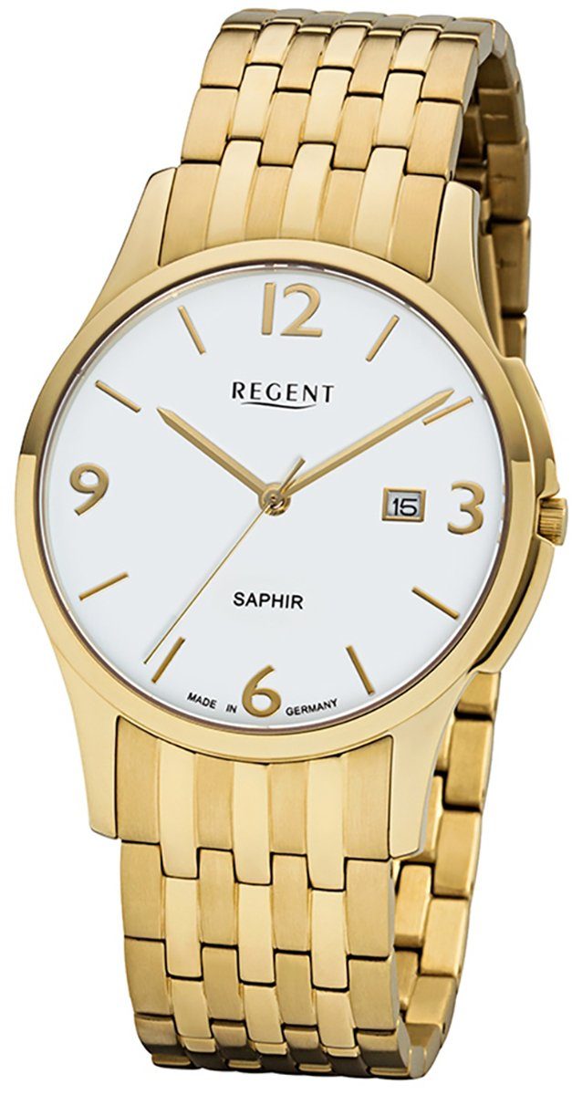 Regent Quarzuhr Regent Herren Uhr GM-1618 Metall Quarz, Herren Armbanduhr rund, mittel (ca. 38mm), Metallarmband