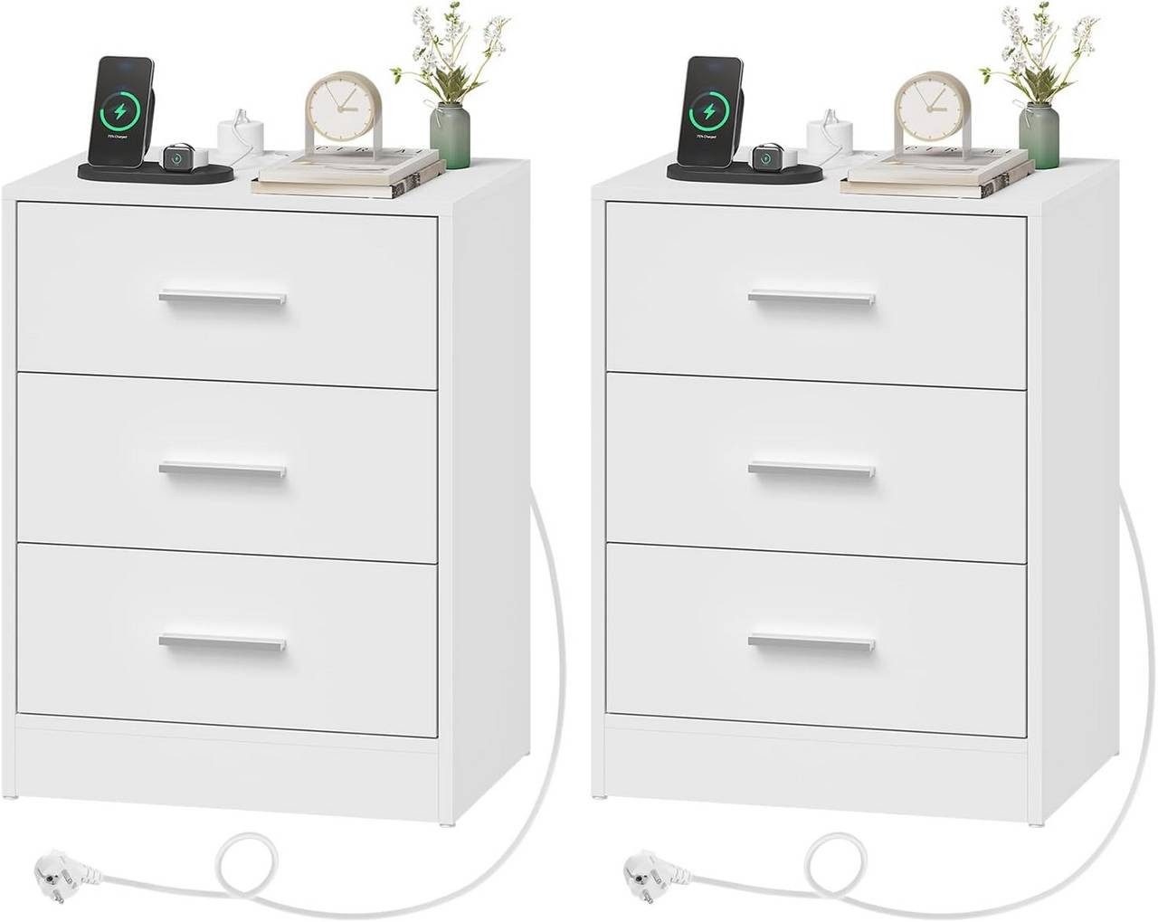 Woltu Nachttisch (2-St), mit Ladefunktion, Steckdose, 3 Schubladen, Modern günstig online kaufen