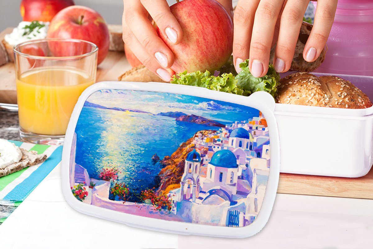 Kunststoff, für Öl, weiß und - und (2-tlg), für Mädchen Erwachsene, - Brotdose, Lunchbox - Griechenland Jungs Wasser Malerei Kinder MuchoWow Brotbox