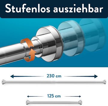 Duschvorhangstange ohne bohren verstellbar 125-230 cm, Benkstein, geklemmt, Passt in jedes Badezimmer - inkl. 12 Duschringe