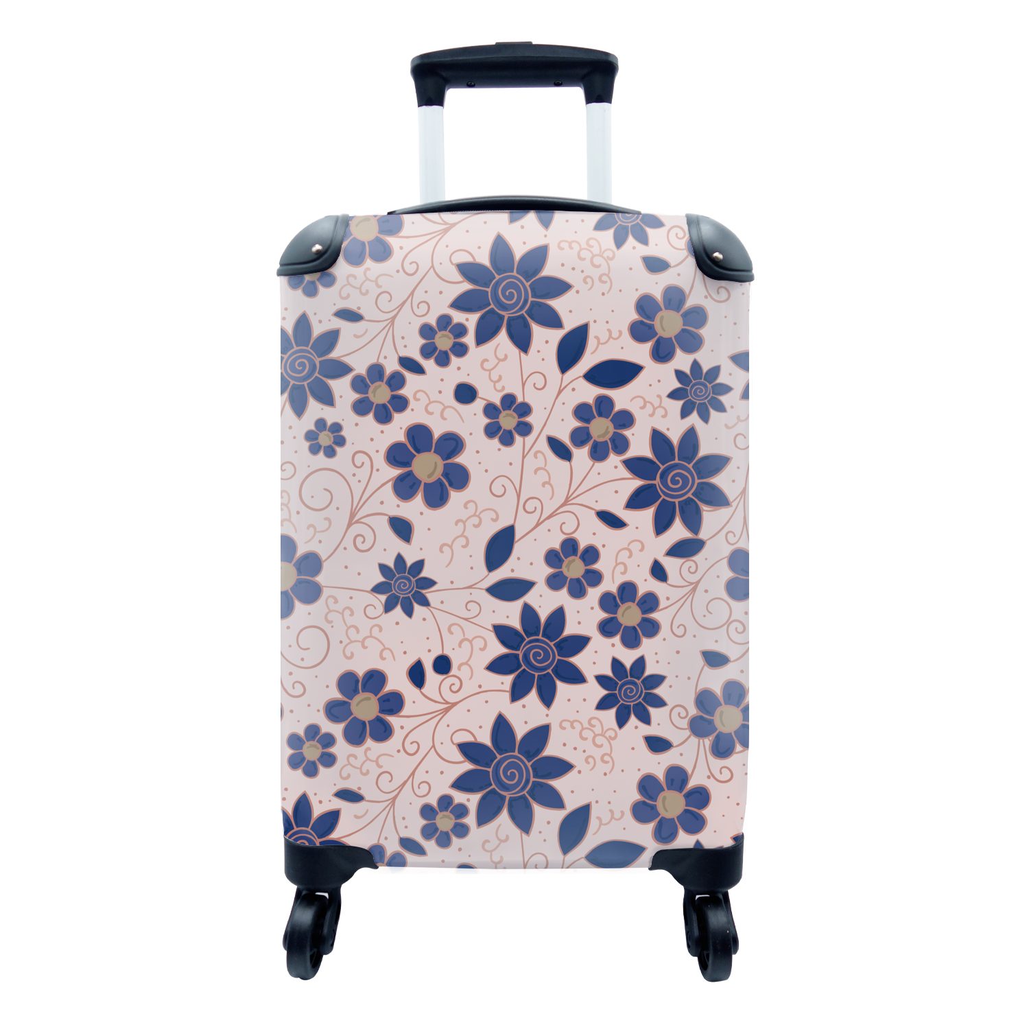 MuchoWow Handgepäckkoffer Blumen - Blau - Japan - Muster, 4 Rollen, Reisetasche mit rollen, Handgepäck für Ferien, Trolley, Reisekoffer