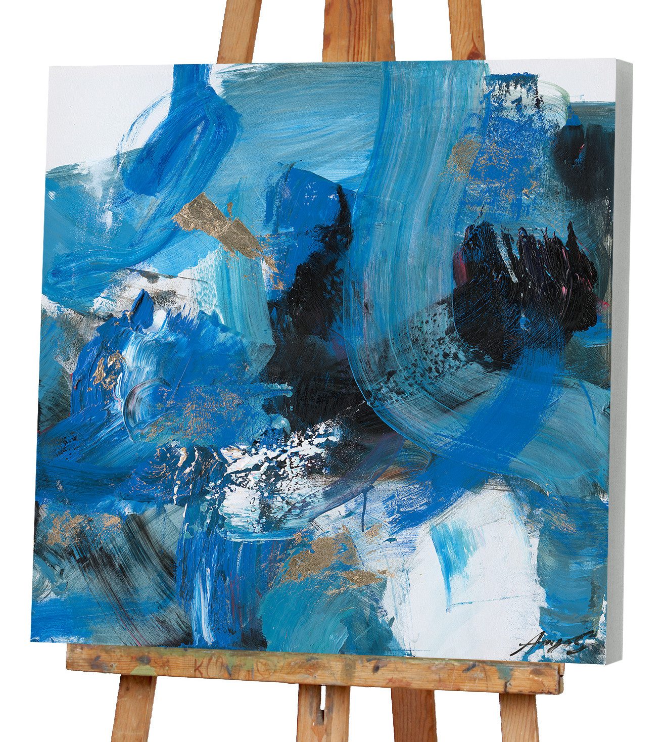 ArtUniverse Gemälde Schwungvolle Variationen in Blau 80x80 cm, Abstrakt