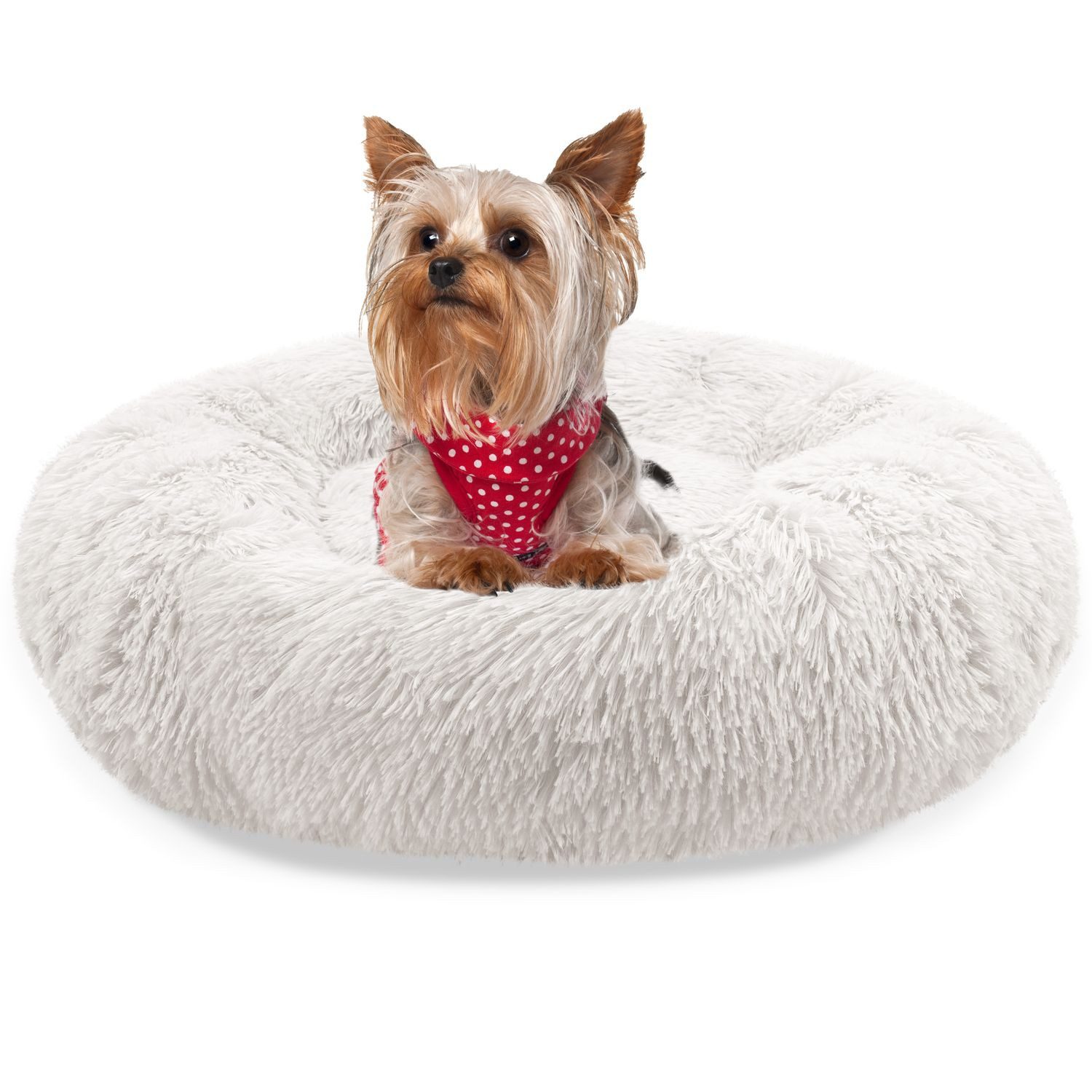 Bluzelle Tierbett Premium Hundebett Hundekissen Donut / Katzenbett Katzenkissen / XXS, Flauschig Kuschelig Weiches Kunstfell, für Kleine Hunde / Hundekorb / Rund Waschbar Plüsch Kissen Tier Bett