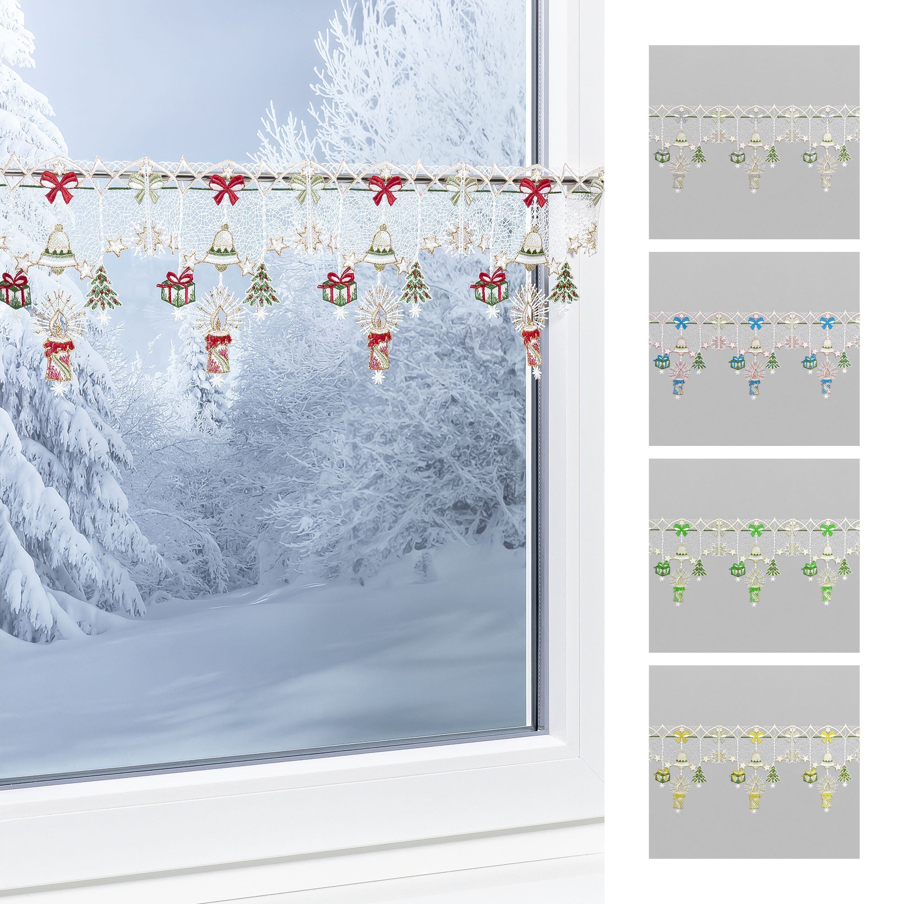 Scheibengardine Weihnachtsdeko, Plauener Spitze®, (1 St), transparent, HxB 20x48cm