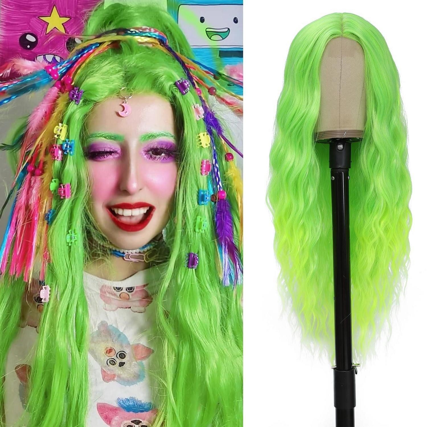 LuxusKollektion Kunsthaarperücke Perücke Cosplay Mittelscheitel Grün Weiß Synthetik Damen 28 Inch Grün