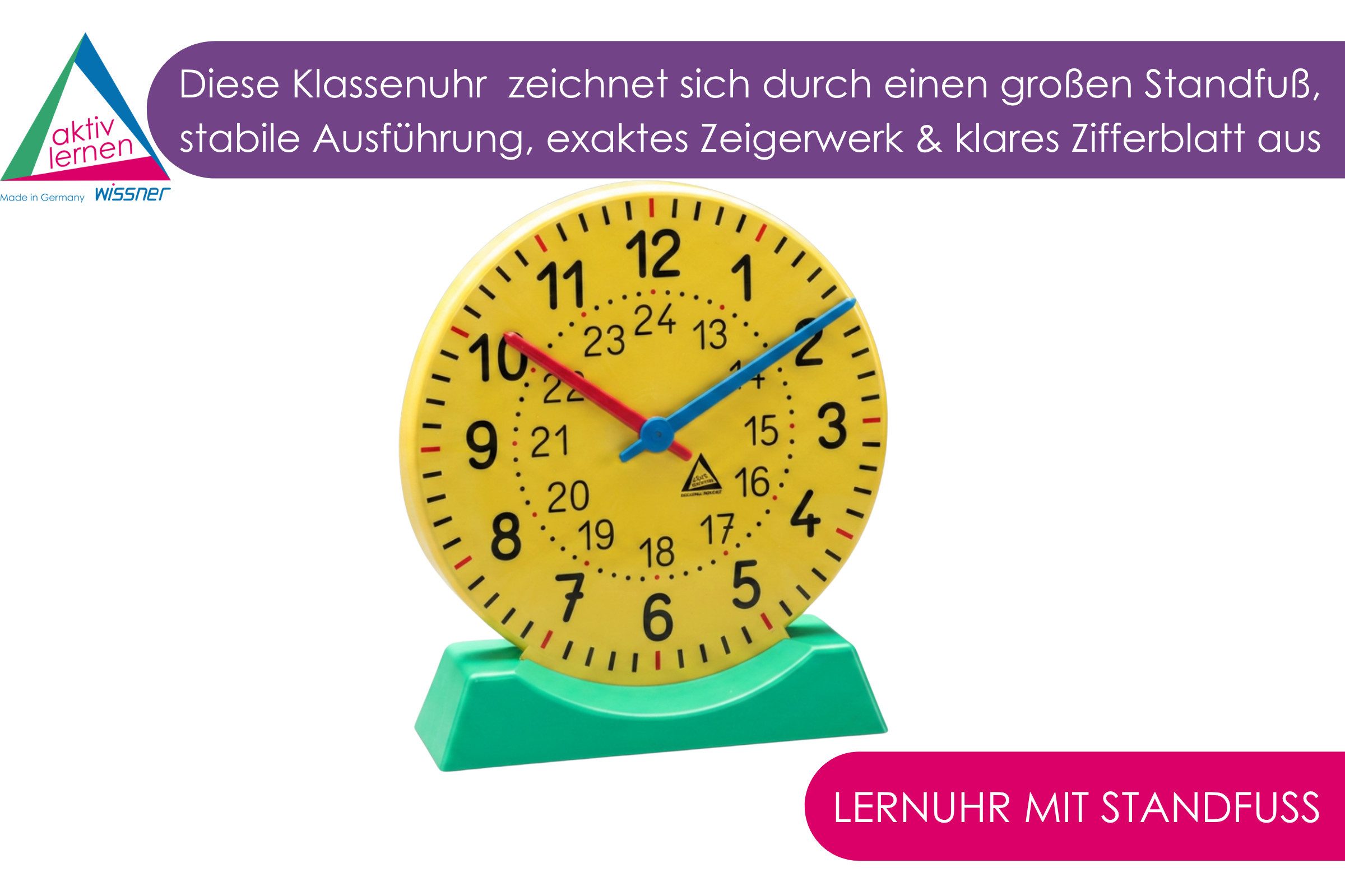 Wissner® aktiv lernen Lernspielzeug Lernuhr Standfuß, Uhrzeit lernen synchrones Uhrwerk RE-Plastic®, RE-Plastic®